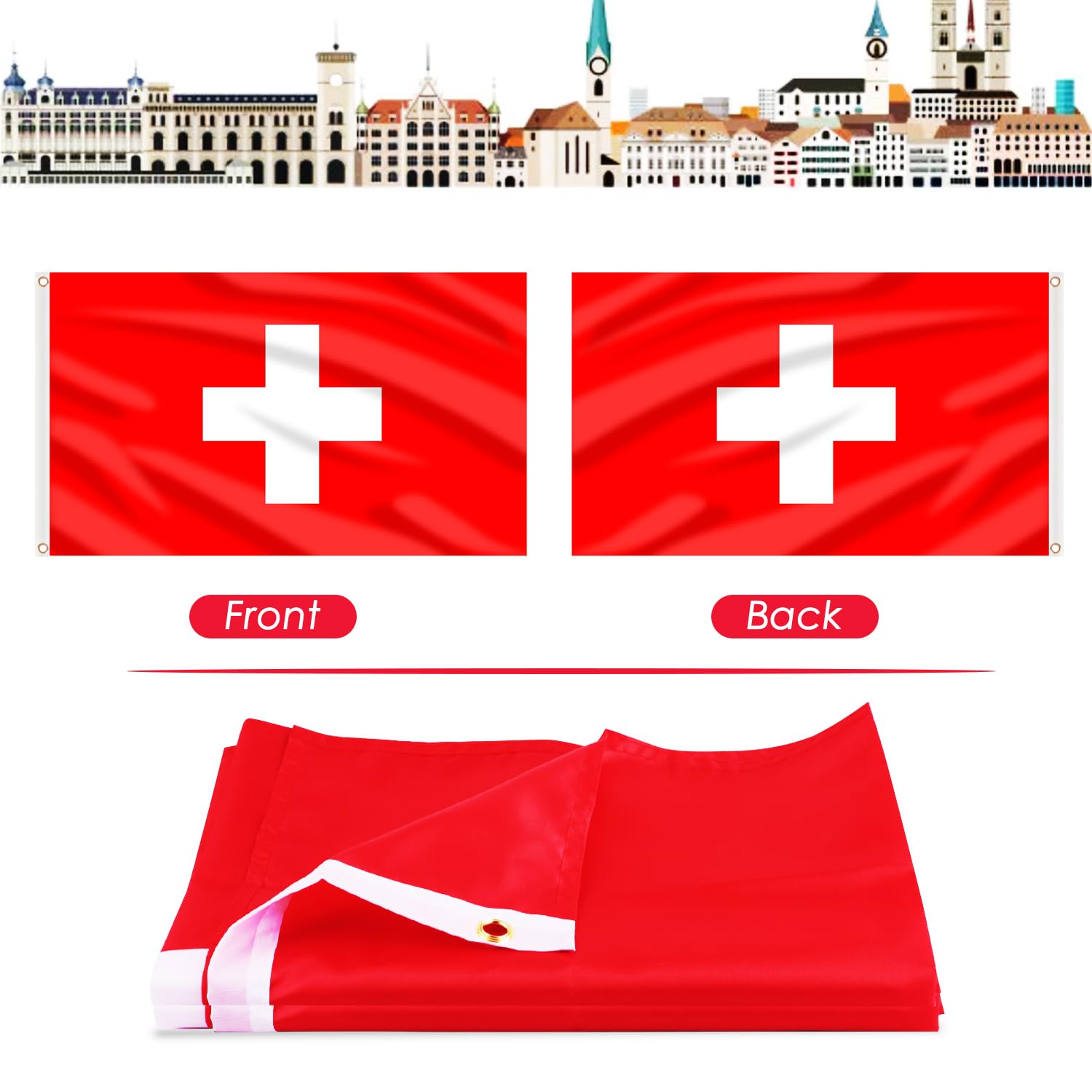 Package dimensions and contents of the Switzerland Flag