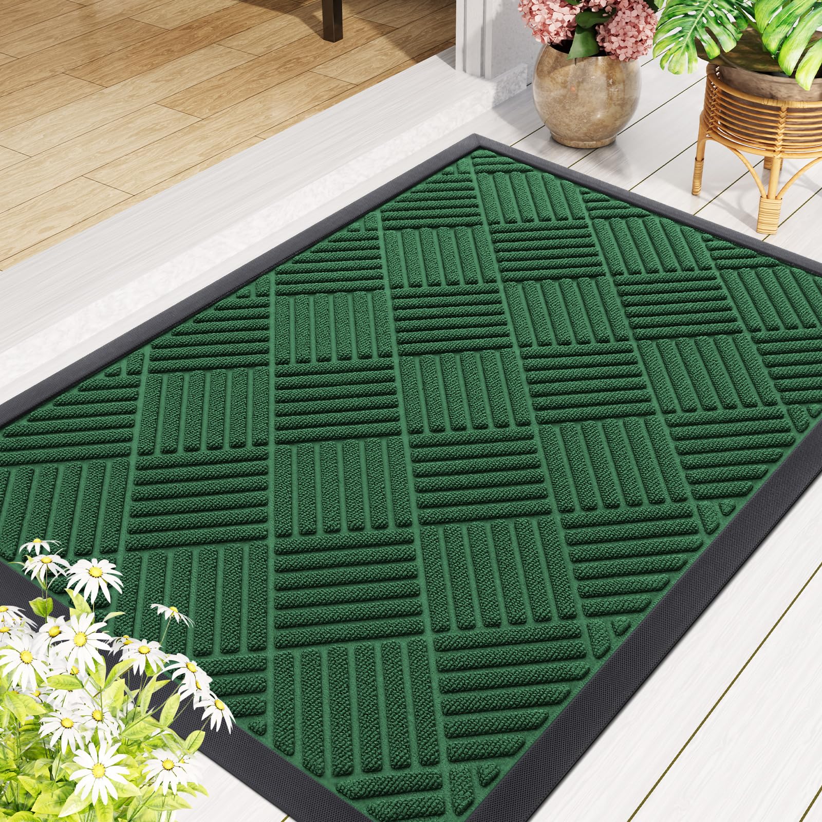 Package dimensions of Smiry doormat displayed