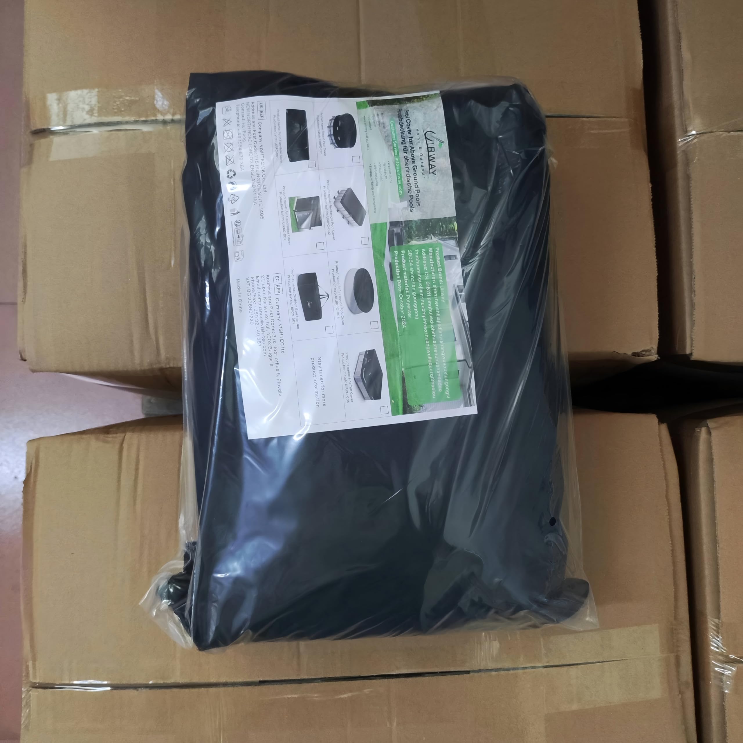 Package dimensions of UIRWAY pool cover, 35.3 x 24.2 x 19 cm