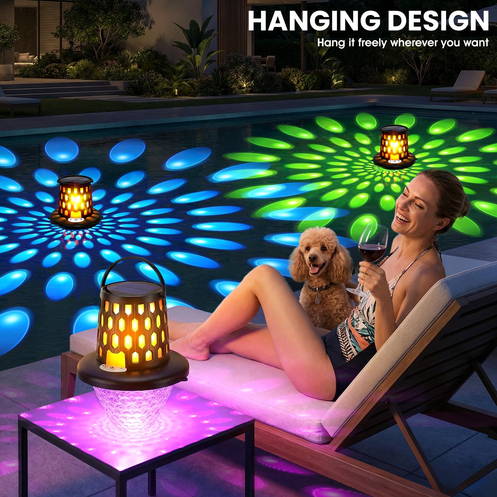 Package of 2 PoolBliss solar pool lights showing dimensions