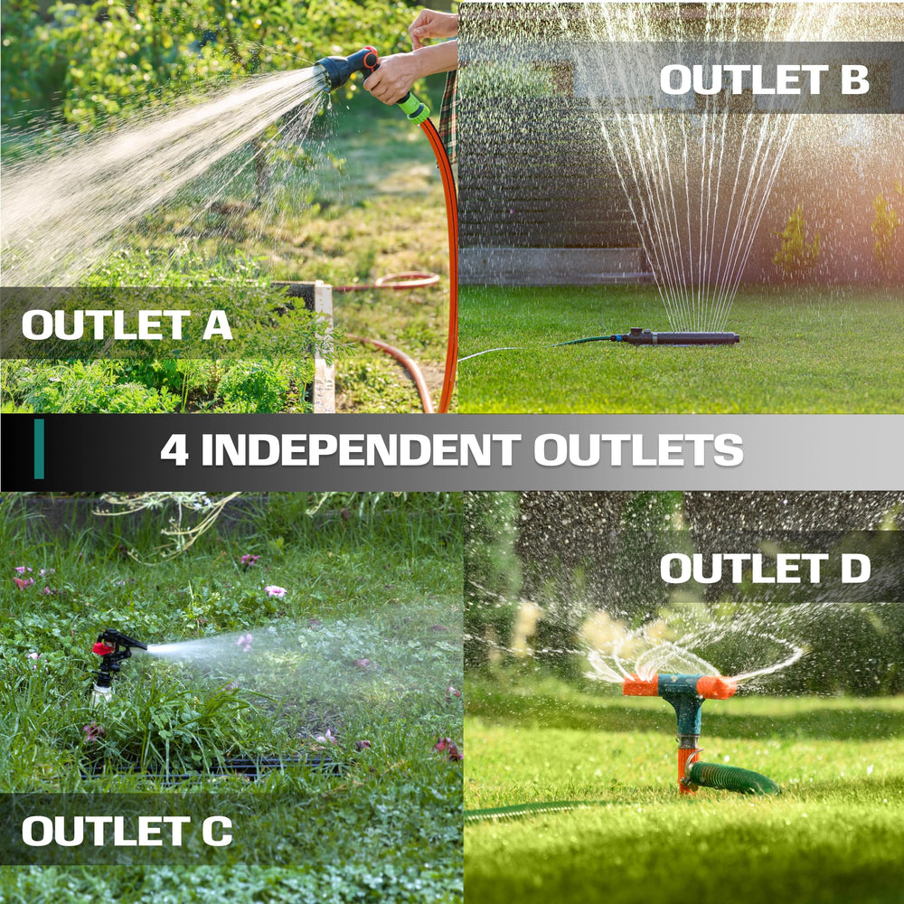 Package of 2WAYZ Dual Outlet Water Hose Splitter showing product details