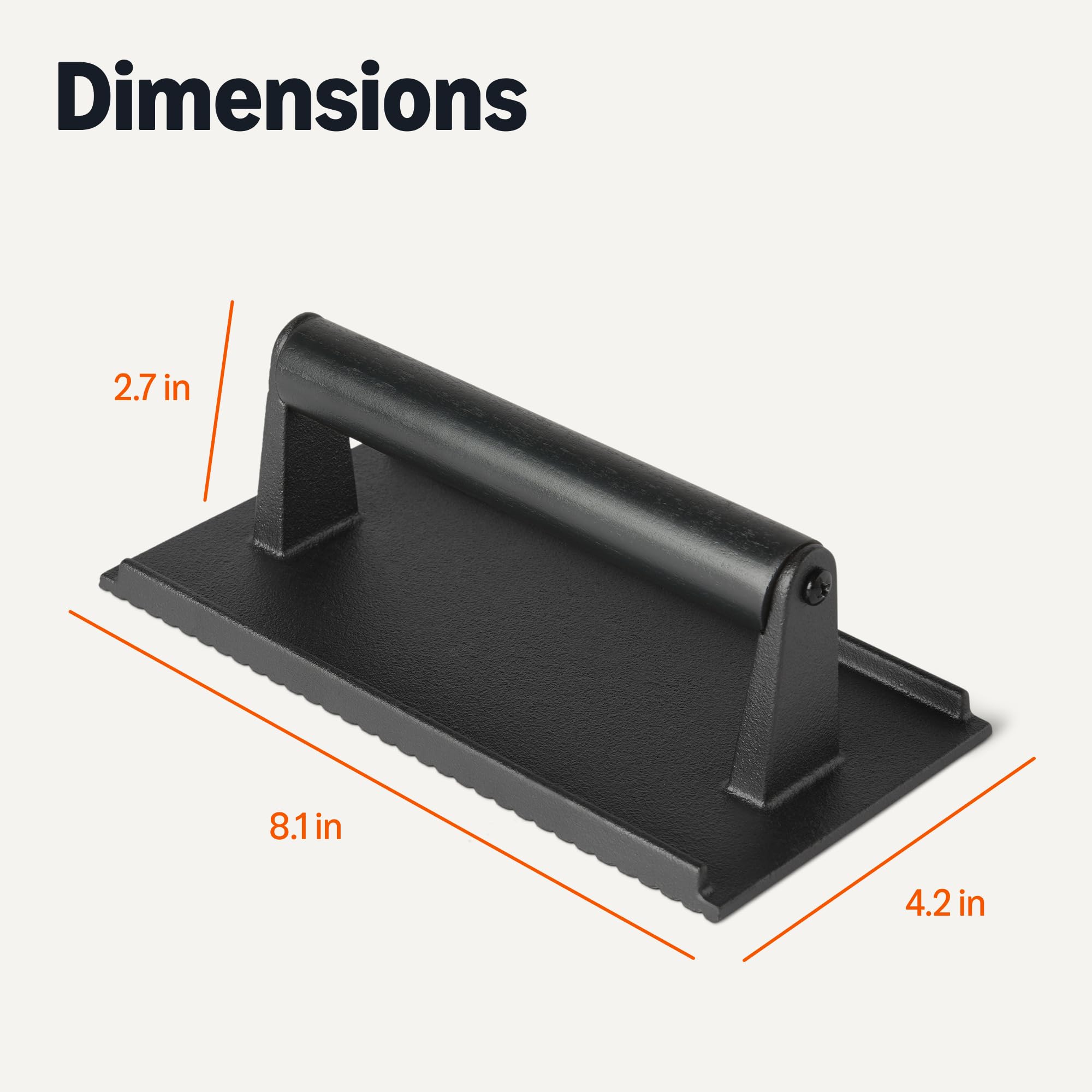 Package of Basics Cast Iron Burger Press with dimensions