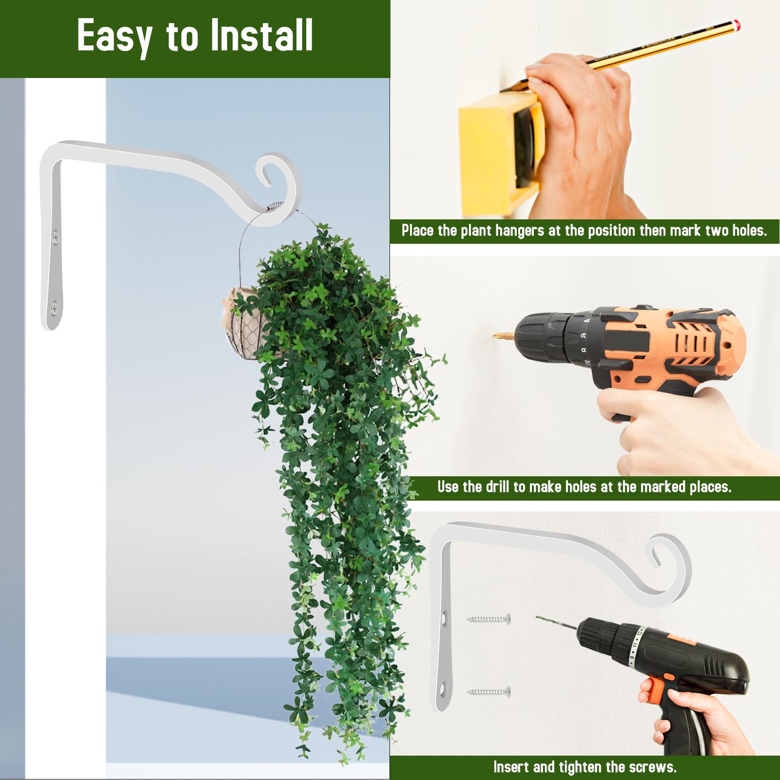 Package of FEED GARDEN 6 Inch decorative iron wall hooks, showing included screws