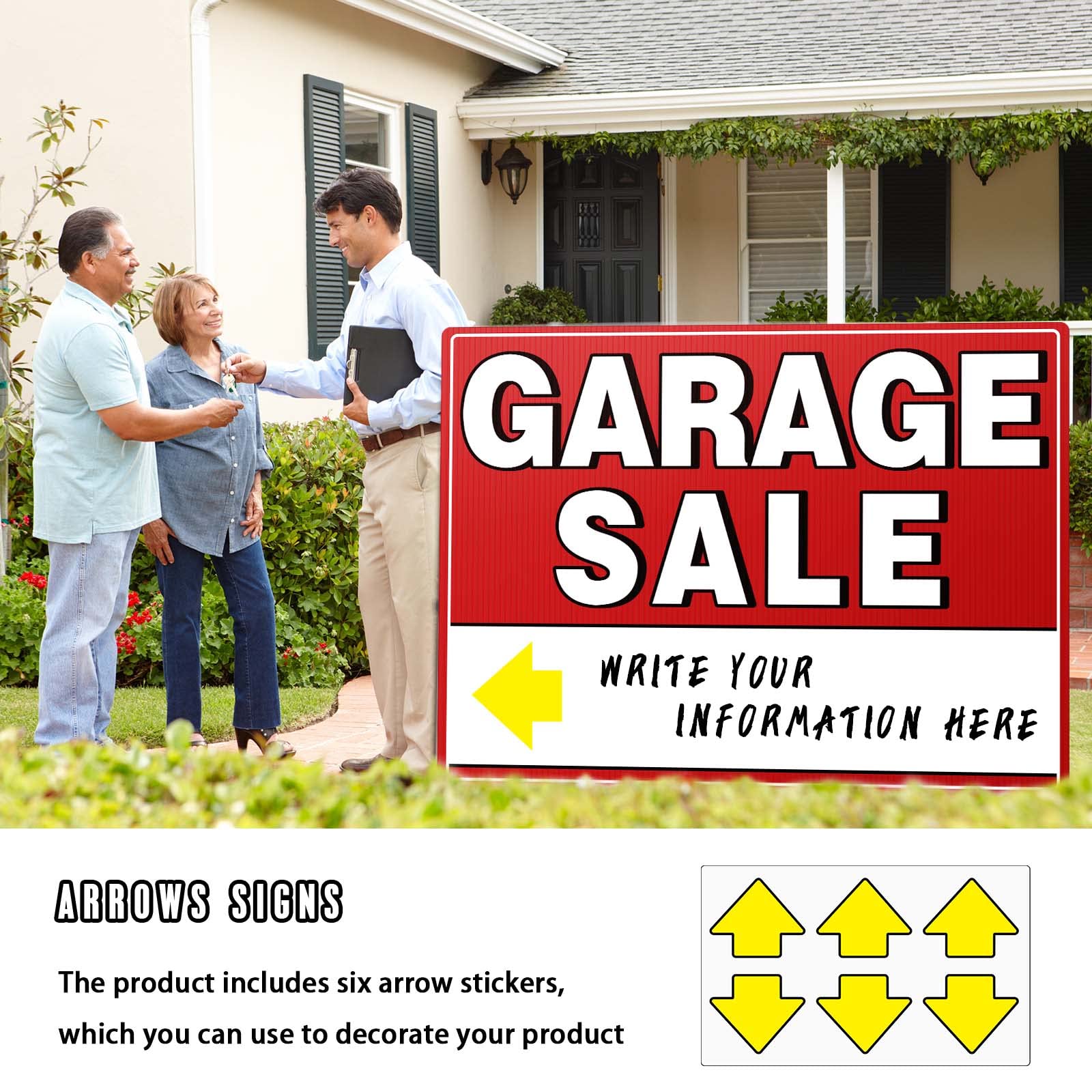 Package of ISIYHCC garage sale signs with dimensions displayed