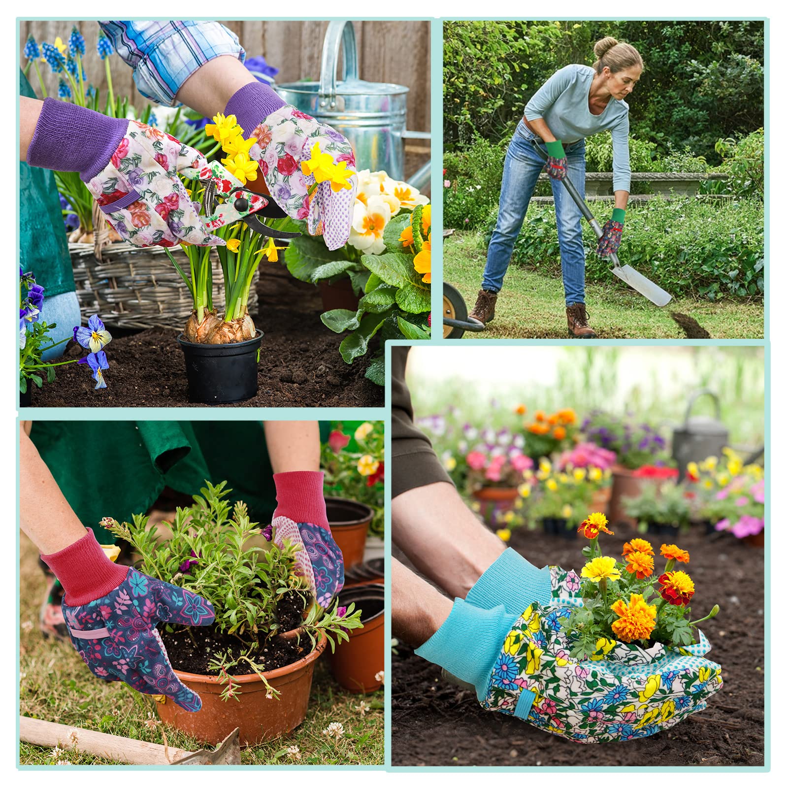 Package of JUMPHIGH Gardening Gloves with dimensions