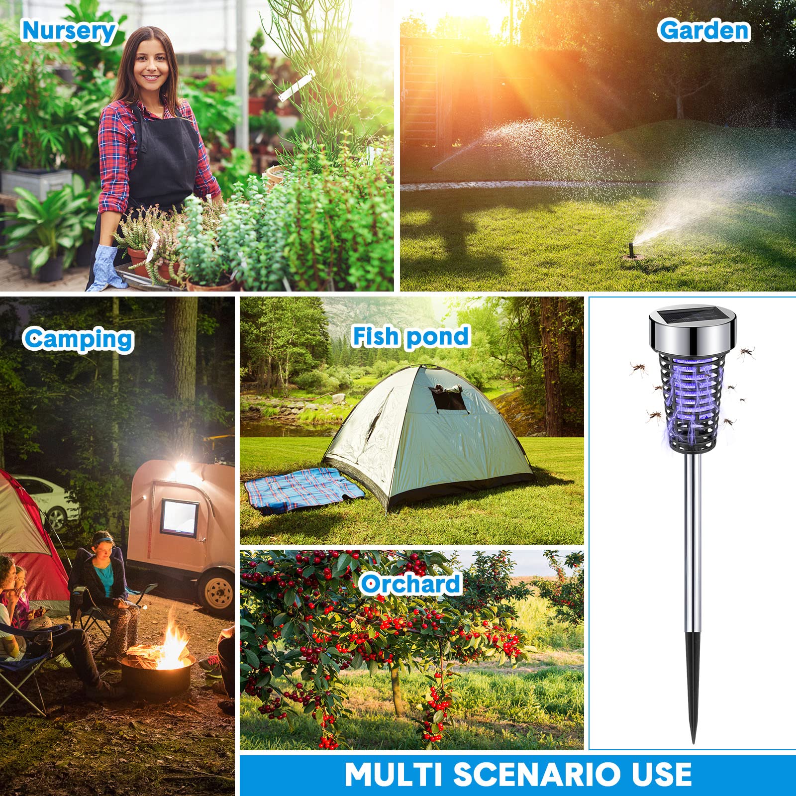 Package of Qualirey 4 Pack Outdoor Solar Bug Zappers