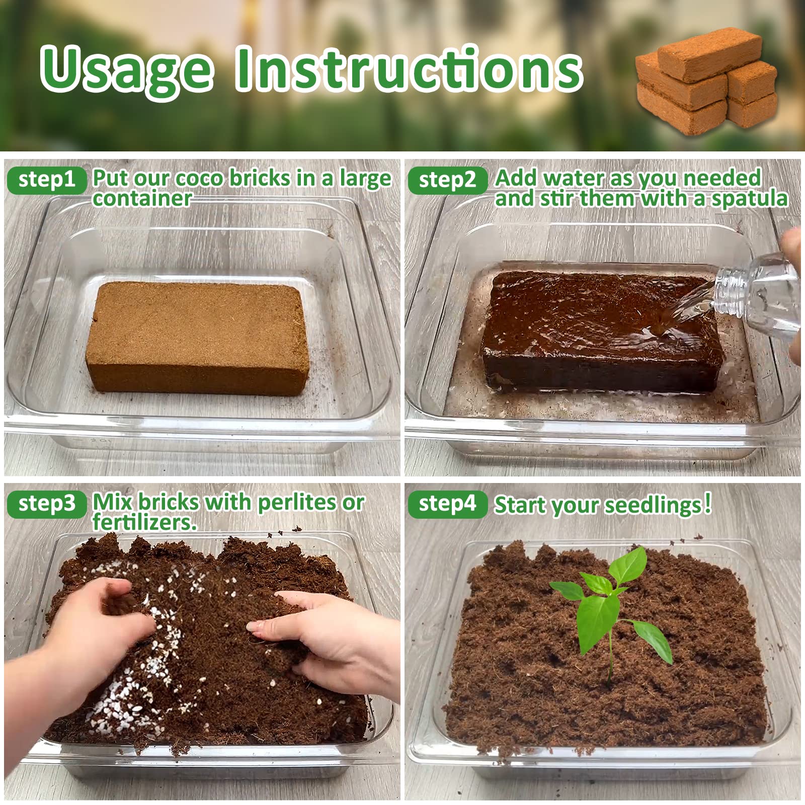 Package of Riare Organic Coco Coir Bricks on a table