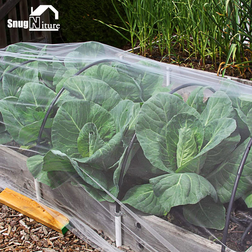 Package of SnugNiture Garden Netting 10x33FT with dimensions displayed