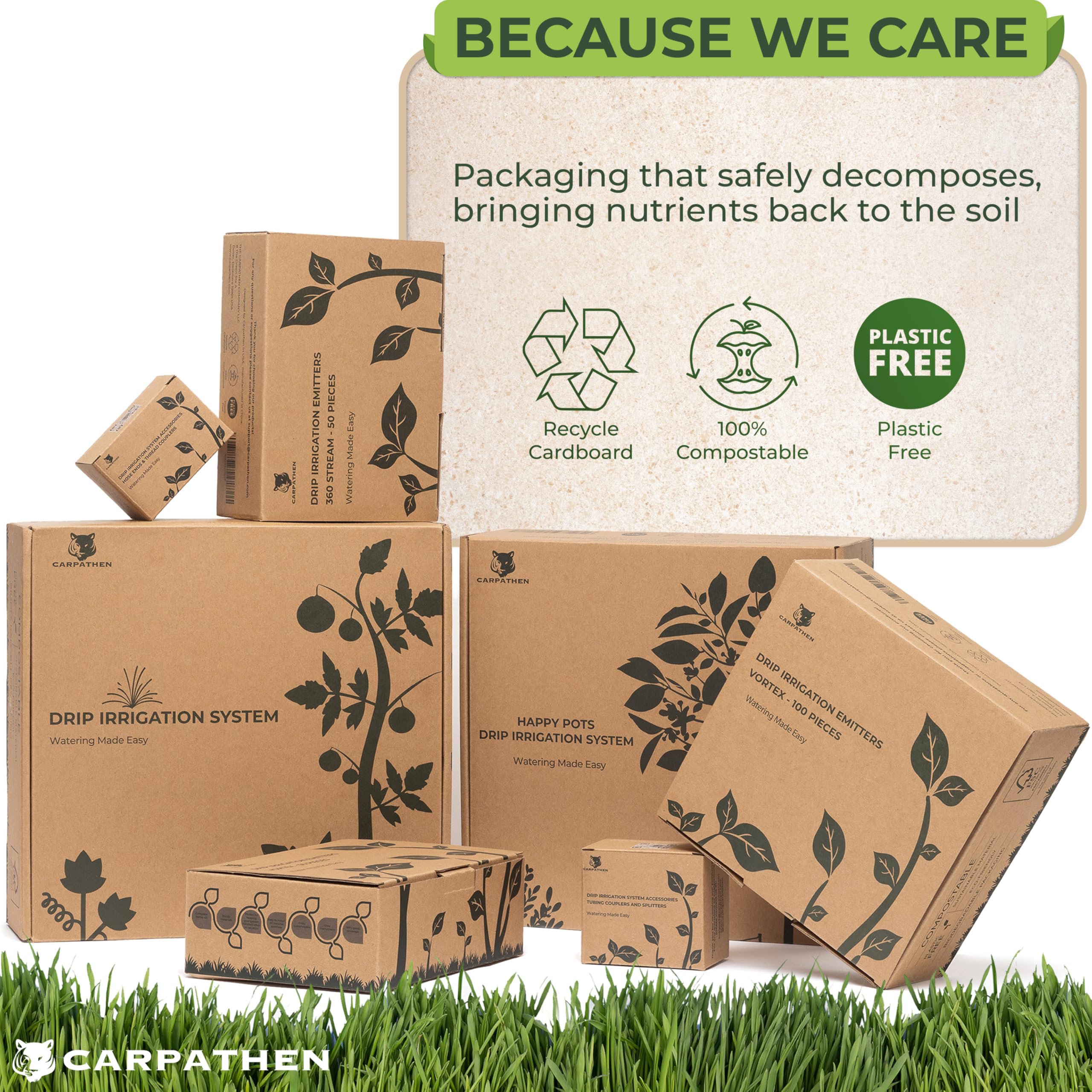 Packaged CARPATHEN drip irrigation tubing with guides