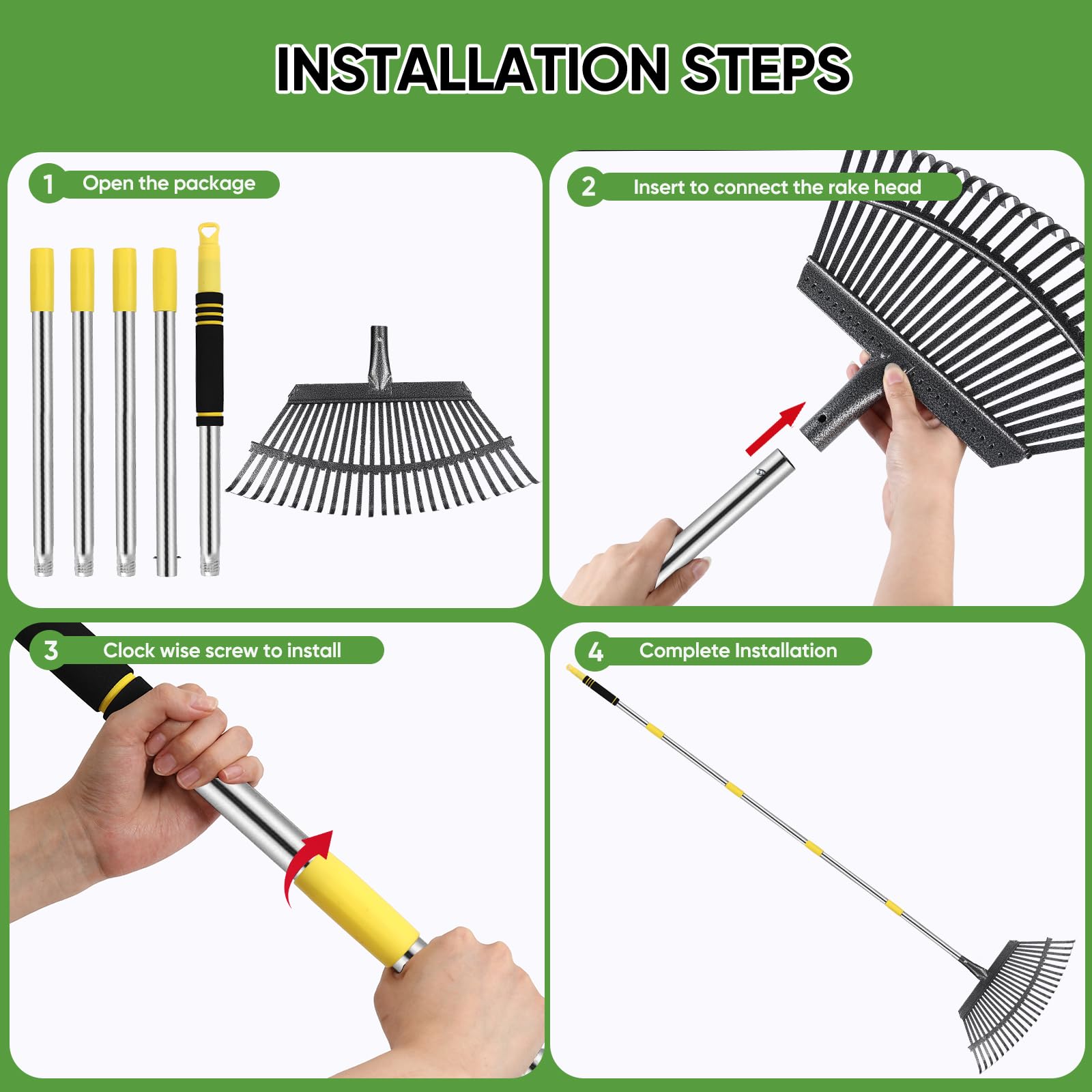 Packaged Coopvivi Heavy Duty Garden Rake with safety information