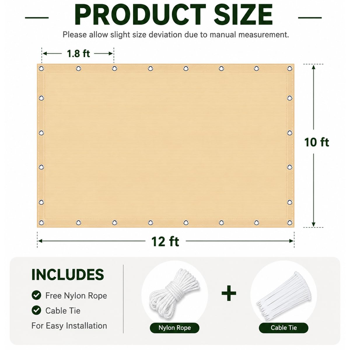 Packaging of ABOSUN 10’ x 12’ Outdoor Sun Shade Cloth