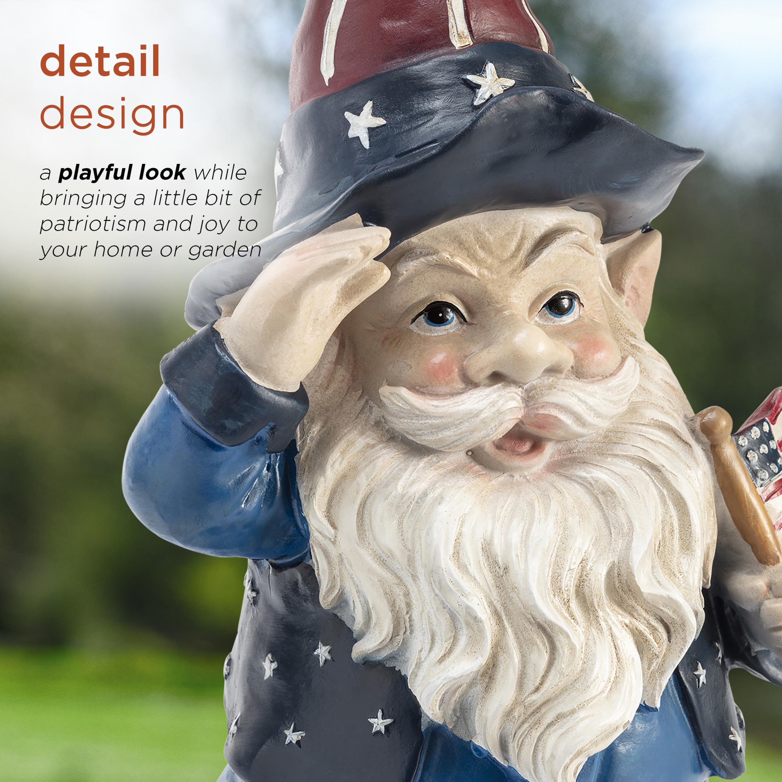 Packaging of Alpine Corporation Saluting Gnome Statue