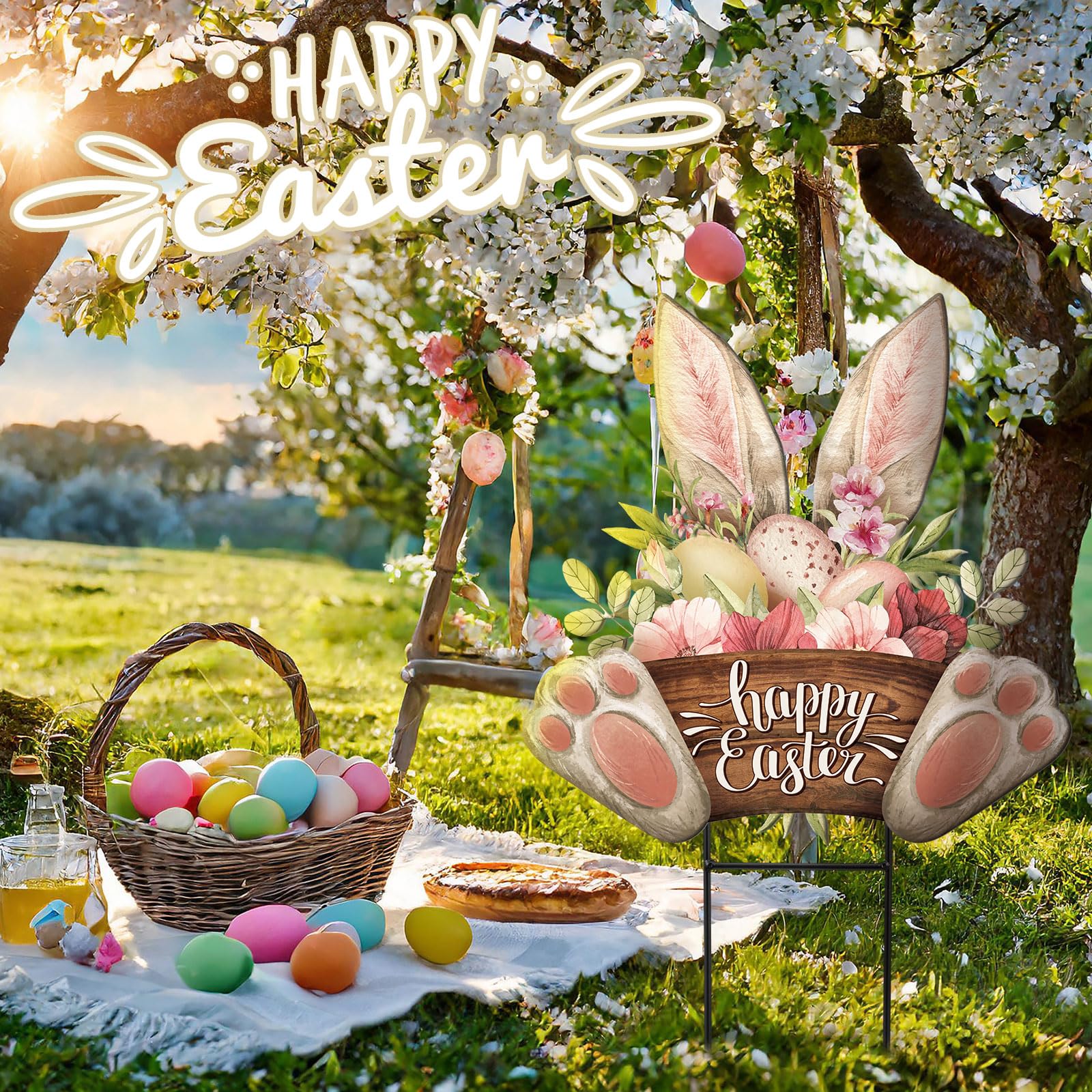 Packaging of Amyhill Easter garden stake with product details