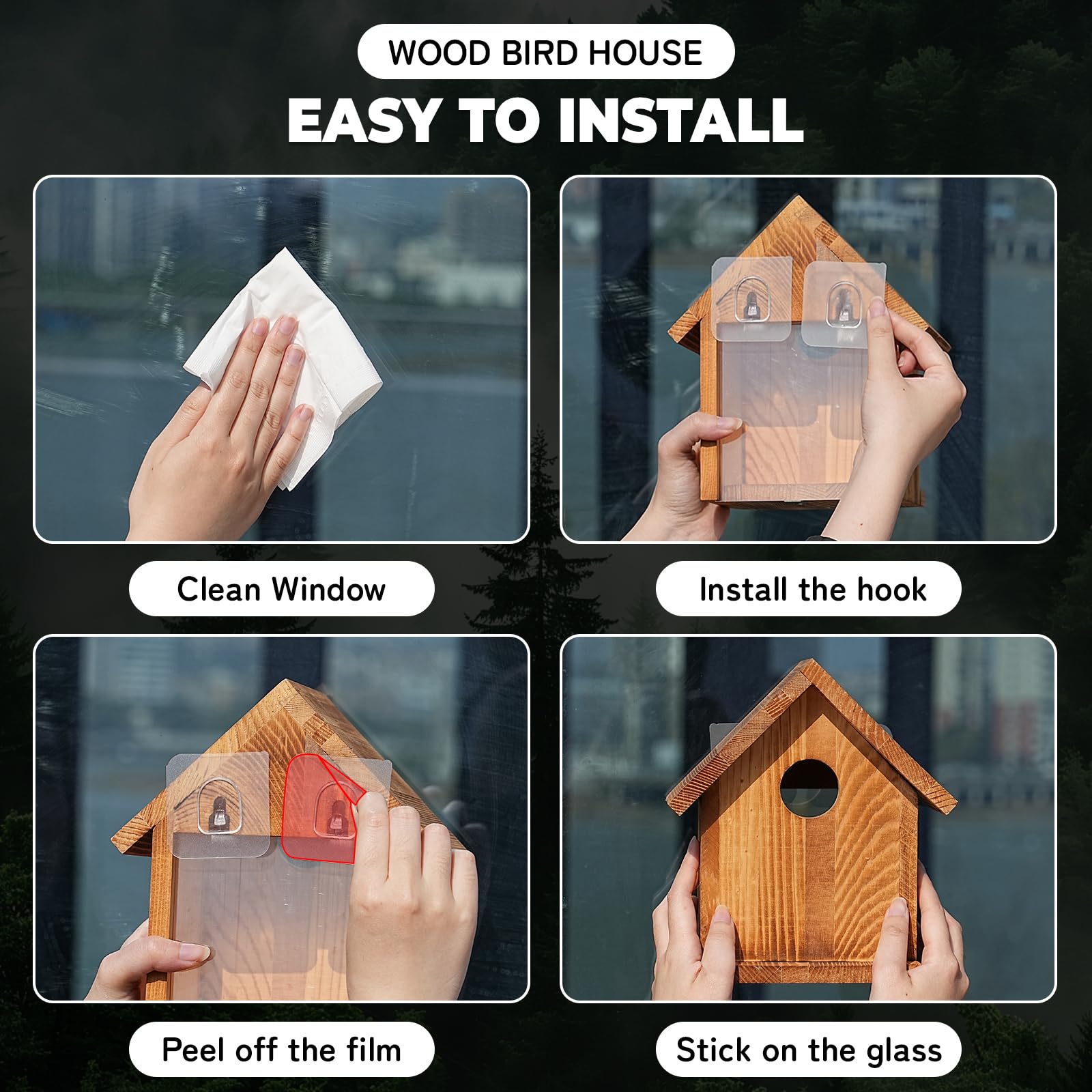 Packaging of ANSTEEP Window Bluebird House with features listed