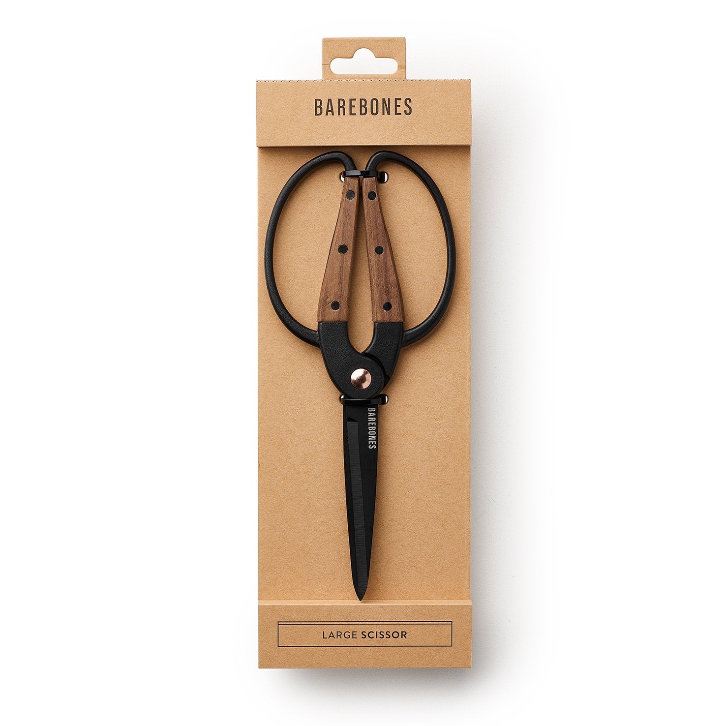 Packaging of Barebones Garden Scissors showing brand logo