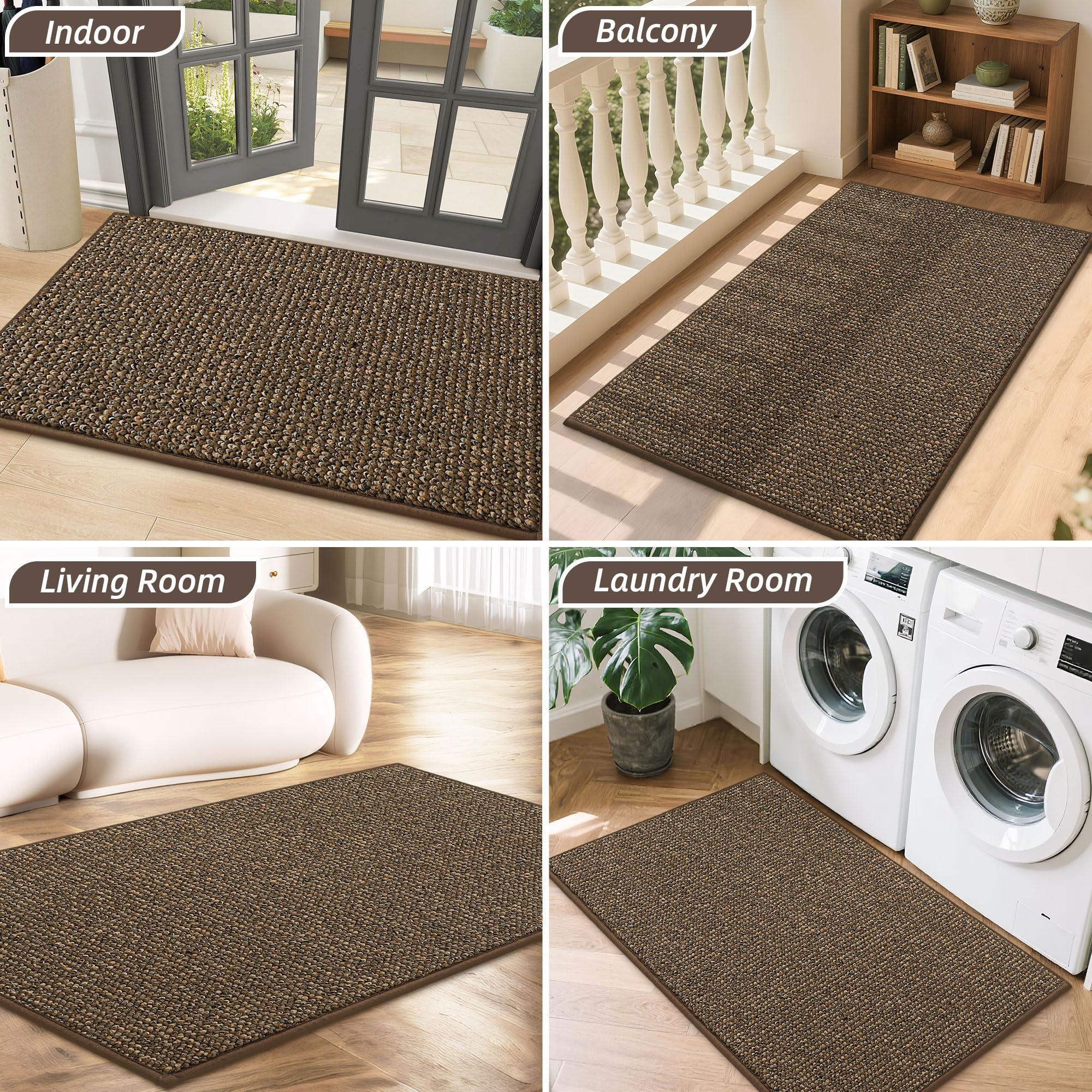 Packaging of BEQHAUSE Dirt Trapper Door Mat showing dimensions