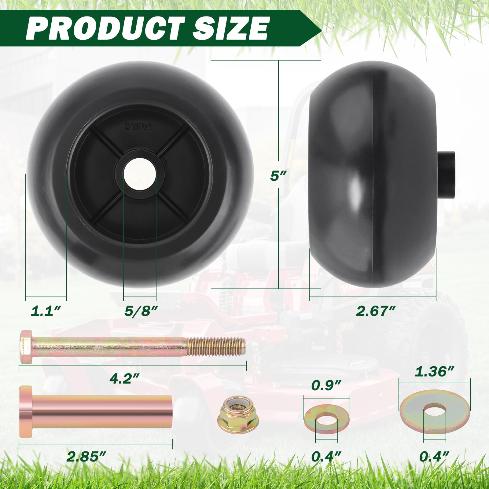 Packaging of CheeMuii 4-Pack Lawn Mower Deck Wheels Kit