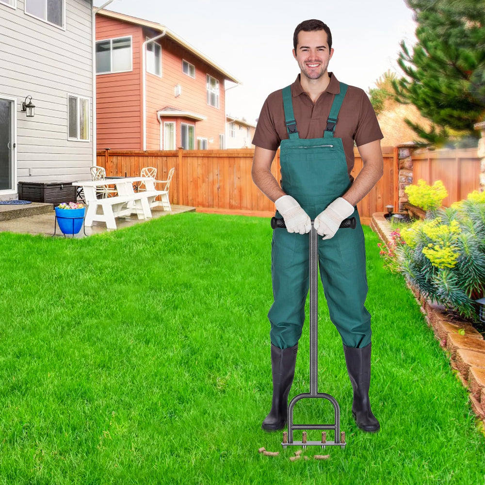 Packaging of Dolibest Lawn Coring Aerator on a wooden background