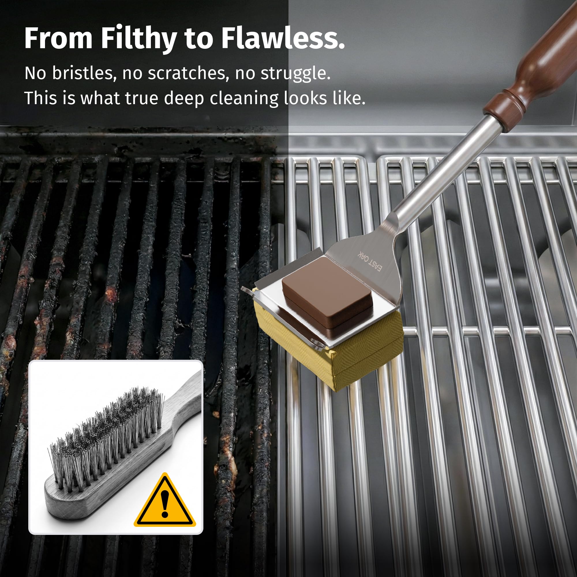 Packaging of EAST OAK Grill Brush with specifications