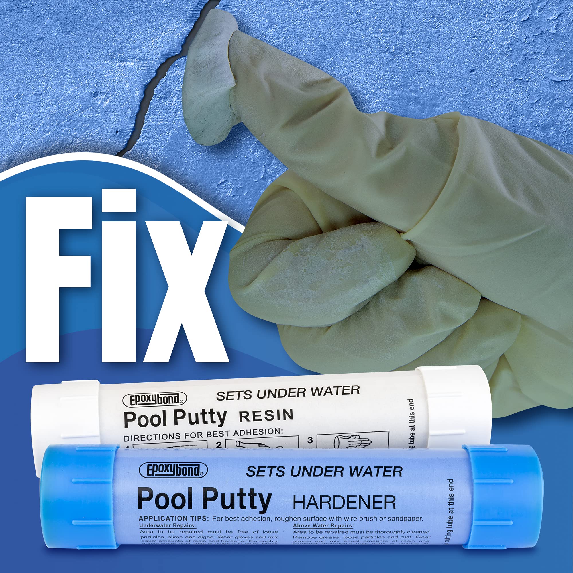 Packaging of Epoxybond Pool Putty showing contents