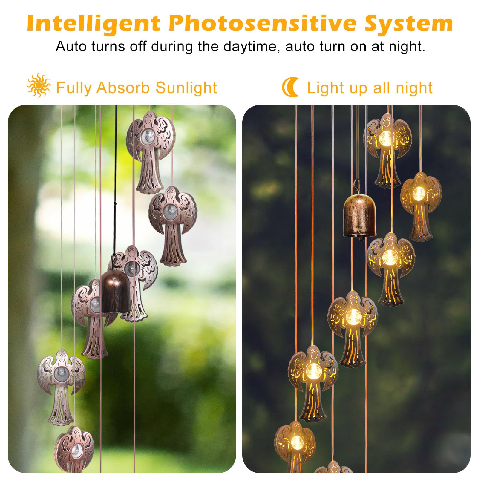 Packaging of esgarden Solar Angel Wind Chimes with product details