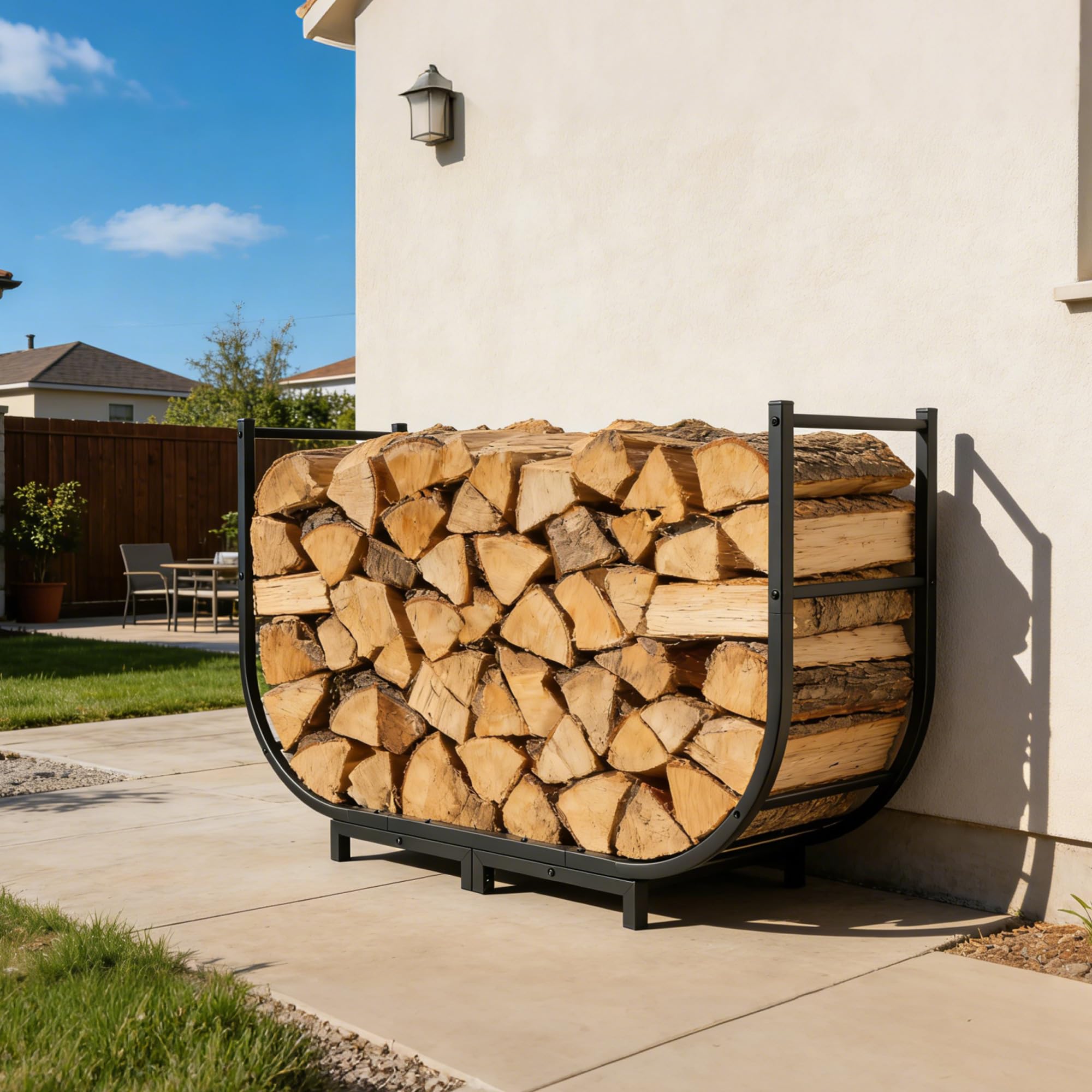 packaging of facka 40 Inch Firewood Rack with hardware included