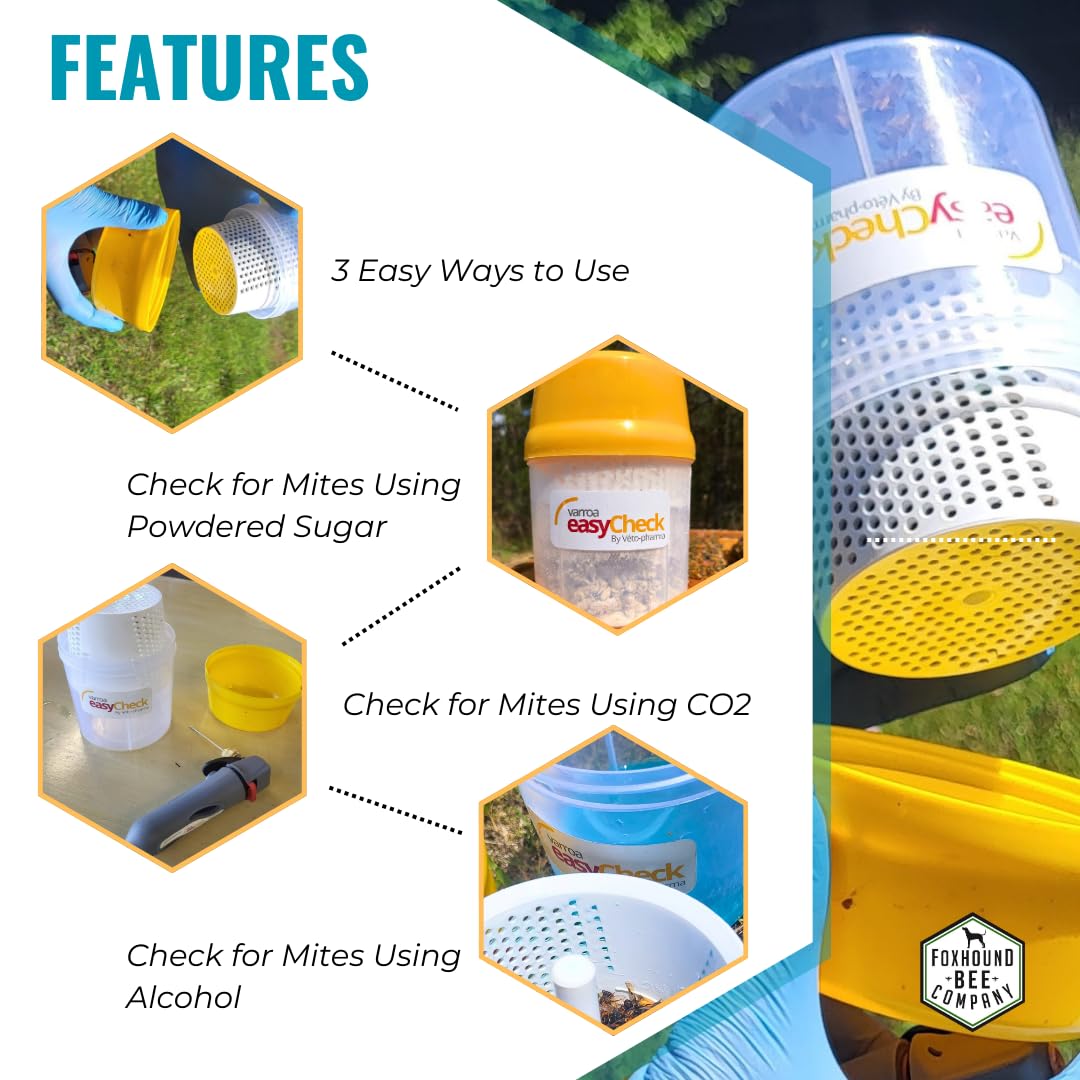 Packaging of Foxhound Bee Company Varroa Easy Check Mite Tester