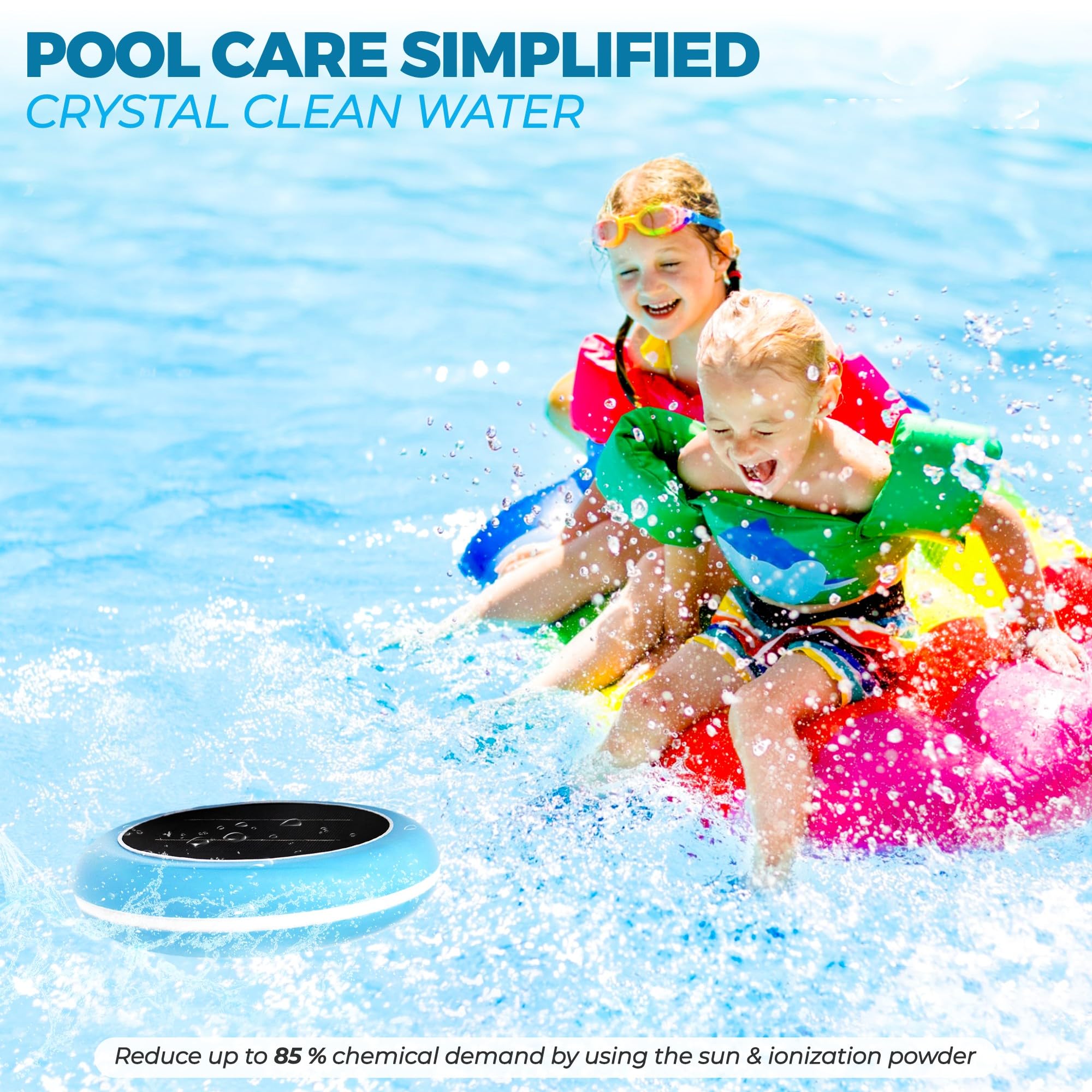 Packaging of Generic Solar Pool Ionizer with features listed