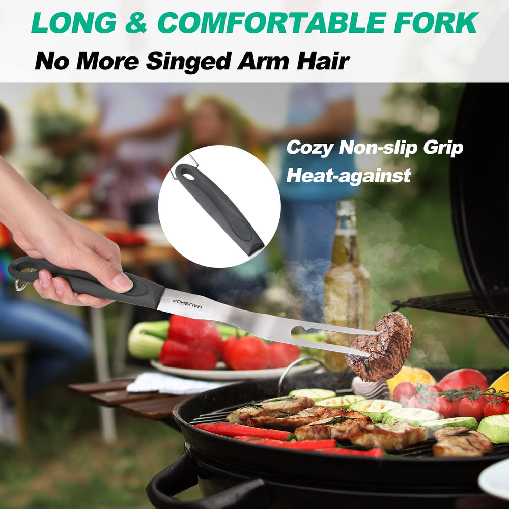 Packaging of HAUSHOF BBQ tool set showing contents