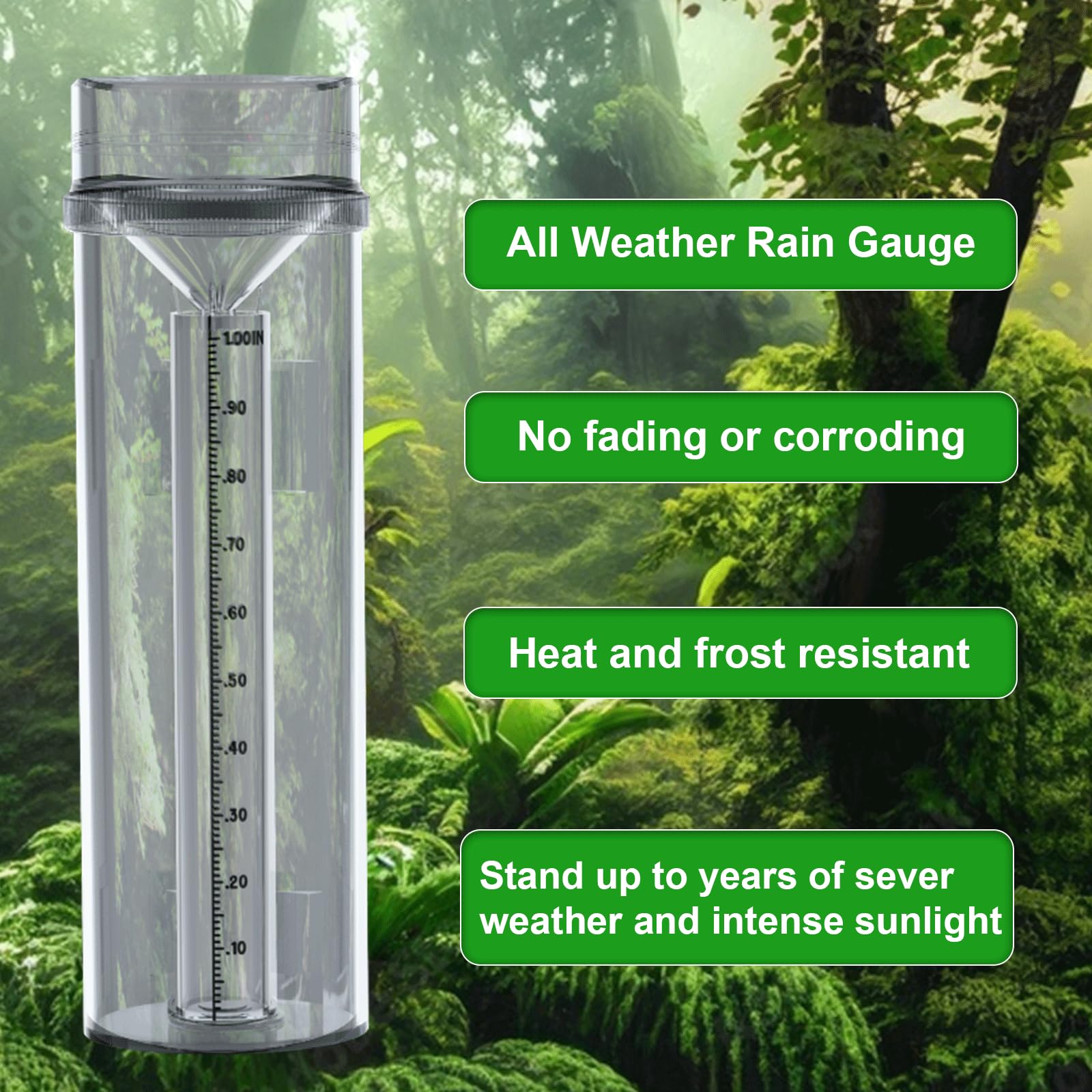 Packaging of Holdly Rain Gauge displaying product details