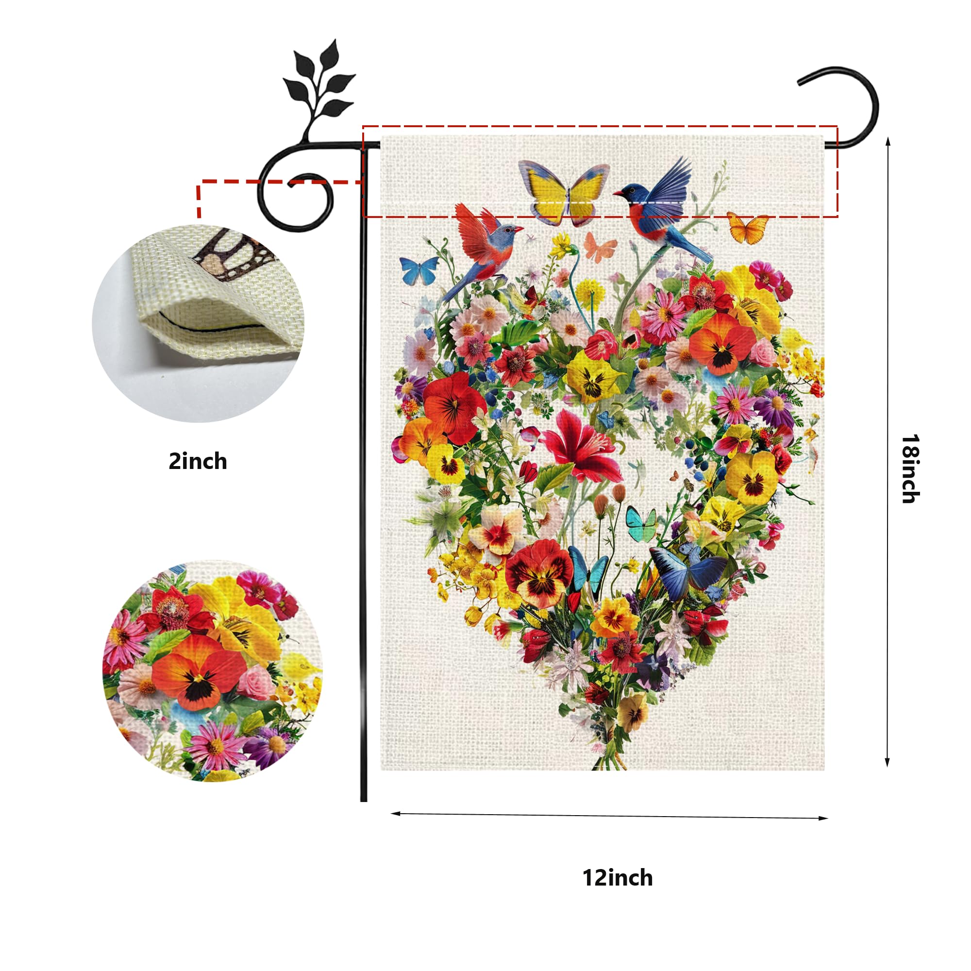 Packaging of Hsrvivi garden flag with dimensions listed