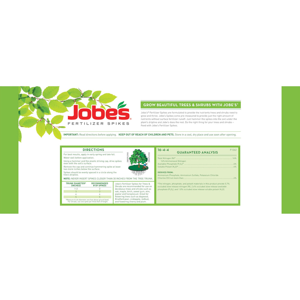 Packaging of Jobe's fertilizer spikes showing ingredients