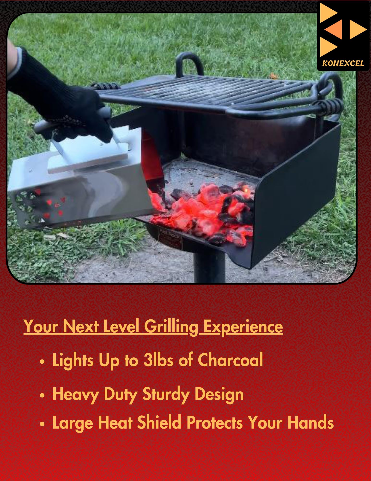 Packaging of Konexcel Charcoal Chimney Starter XL & Fire Starter Set