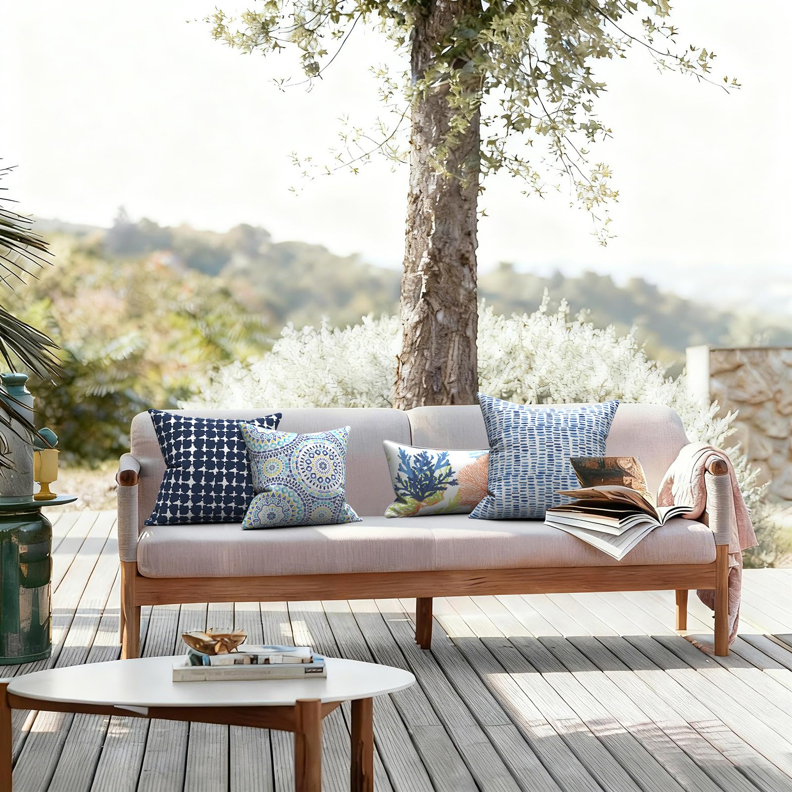 Packaging of LVTXIII Outdoor Pillow Covers 20x20 inch Tropical Leaf Green