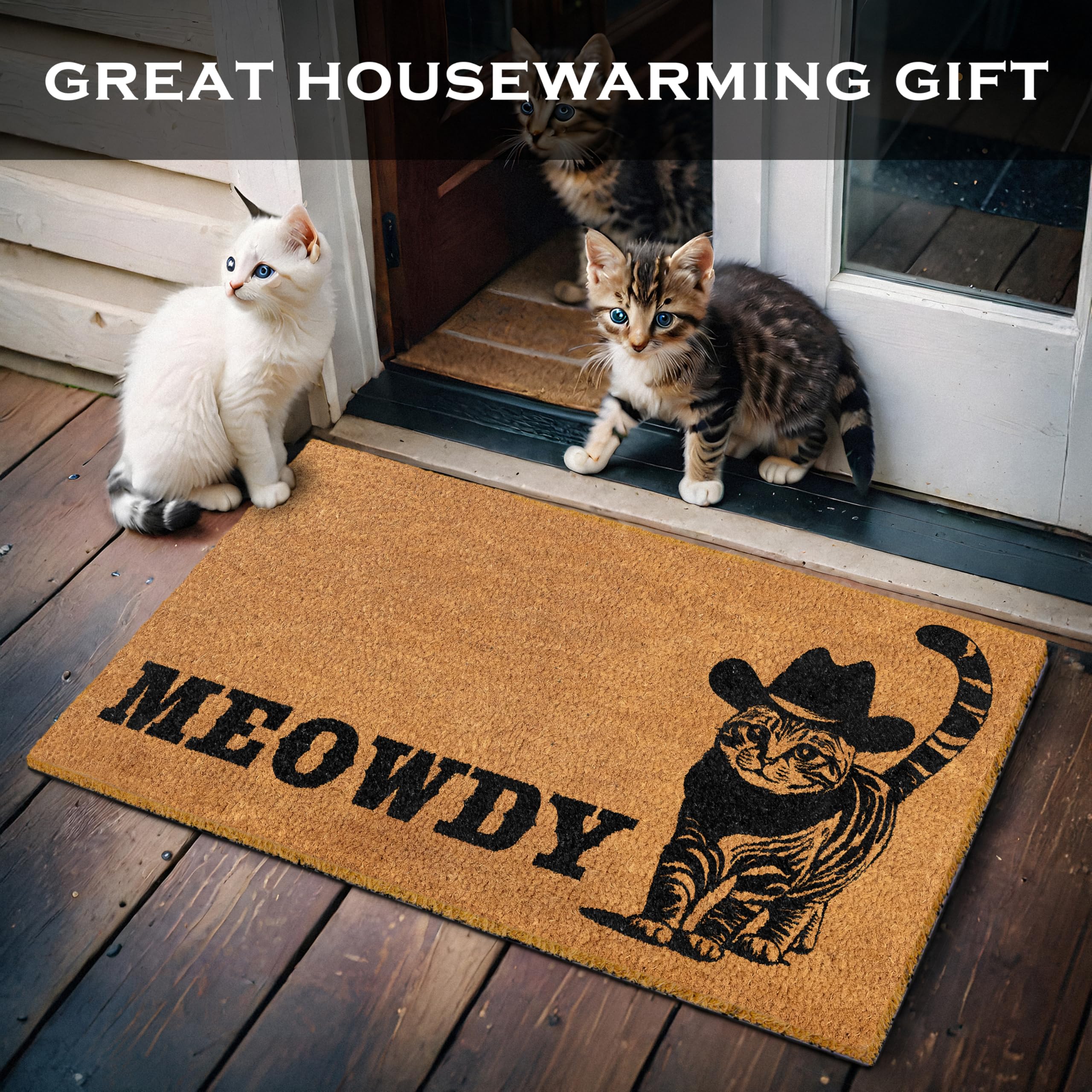 Packaging of MAINEVENT Meowdy Doormat showing product details