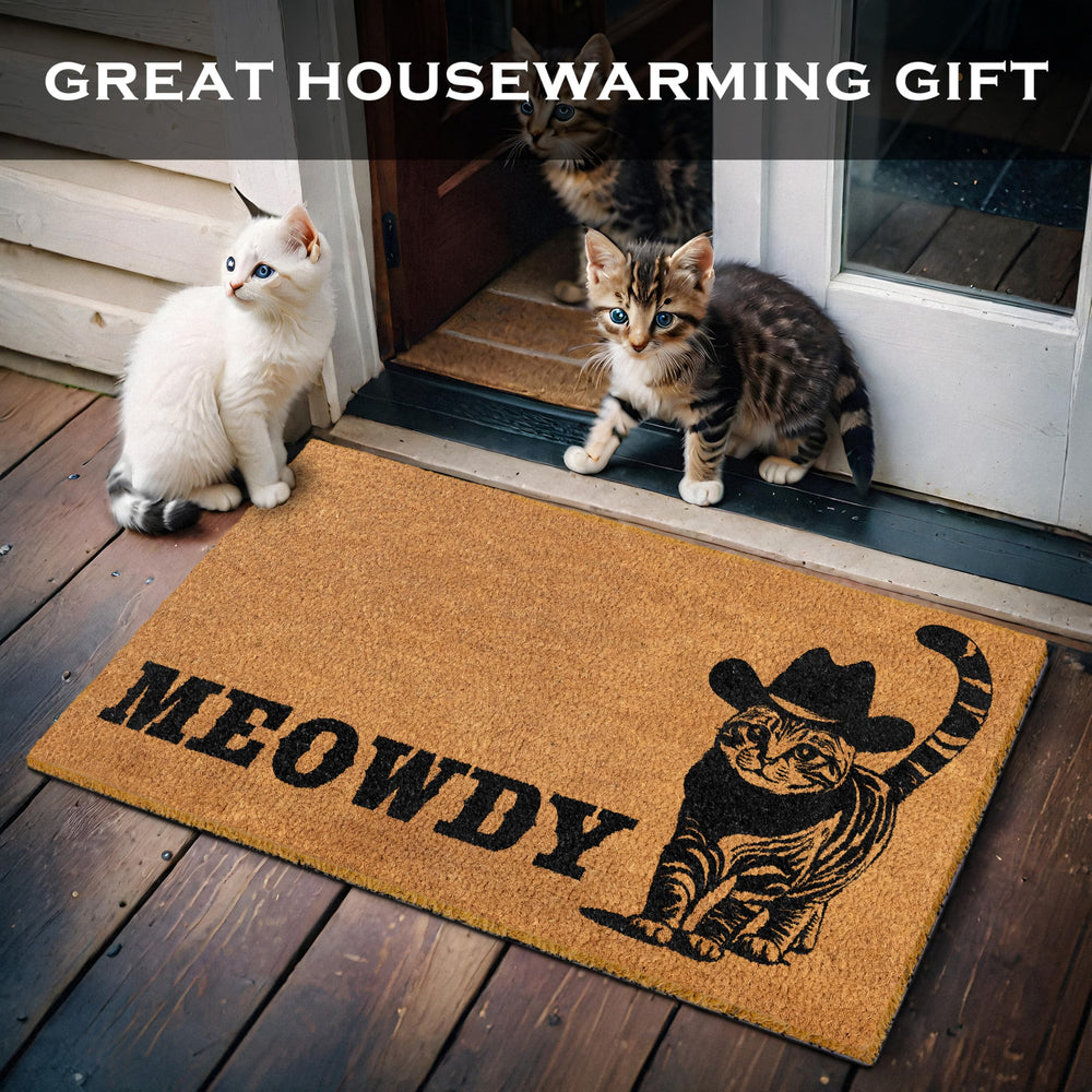 Packaging of MAINEVENT Meowdy Doormat showing product details
