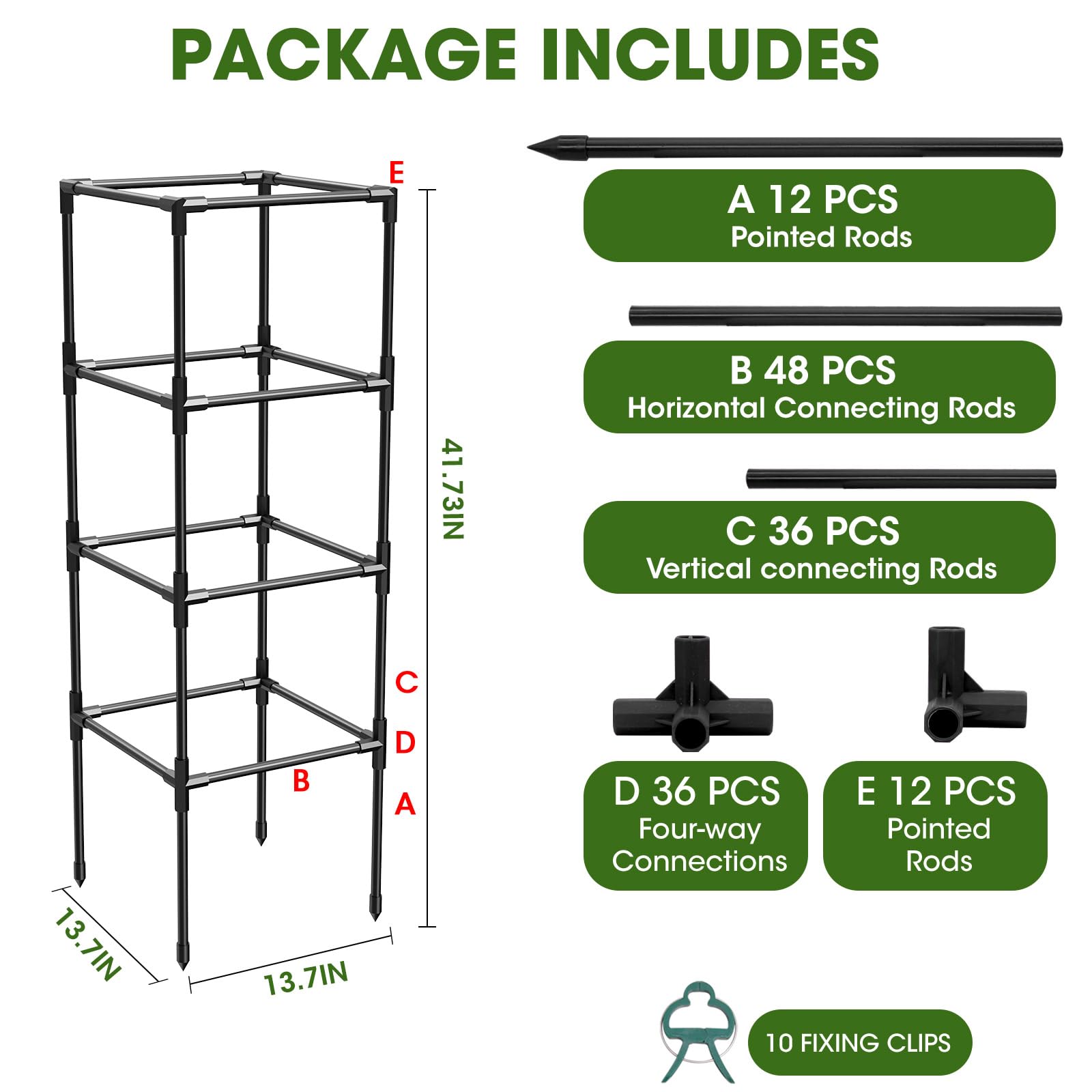 Packaging of MQHUAYU tomato cages, showcasing contents
