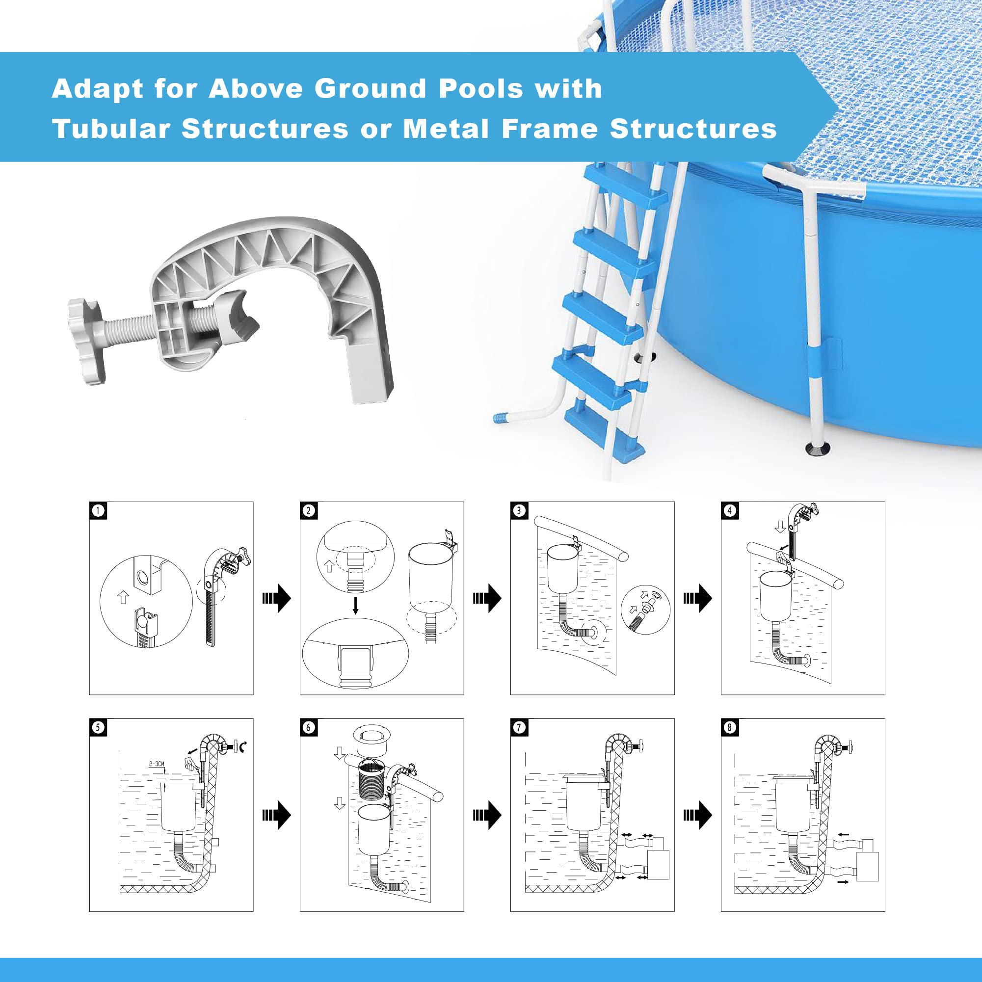 Packaging of MUWOOB Above Ground Pool Skimmer with accessories