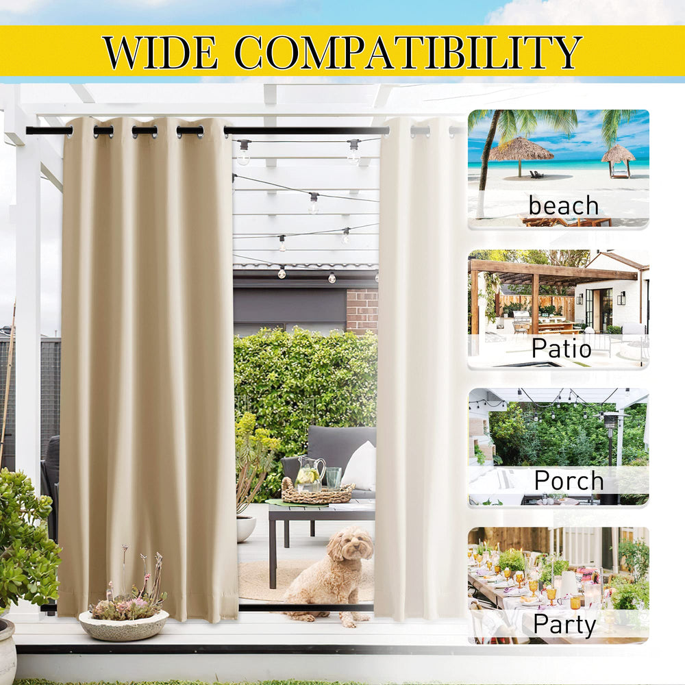 Packaging of NICETOWN Outdoor Curtains including rope and grommet details