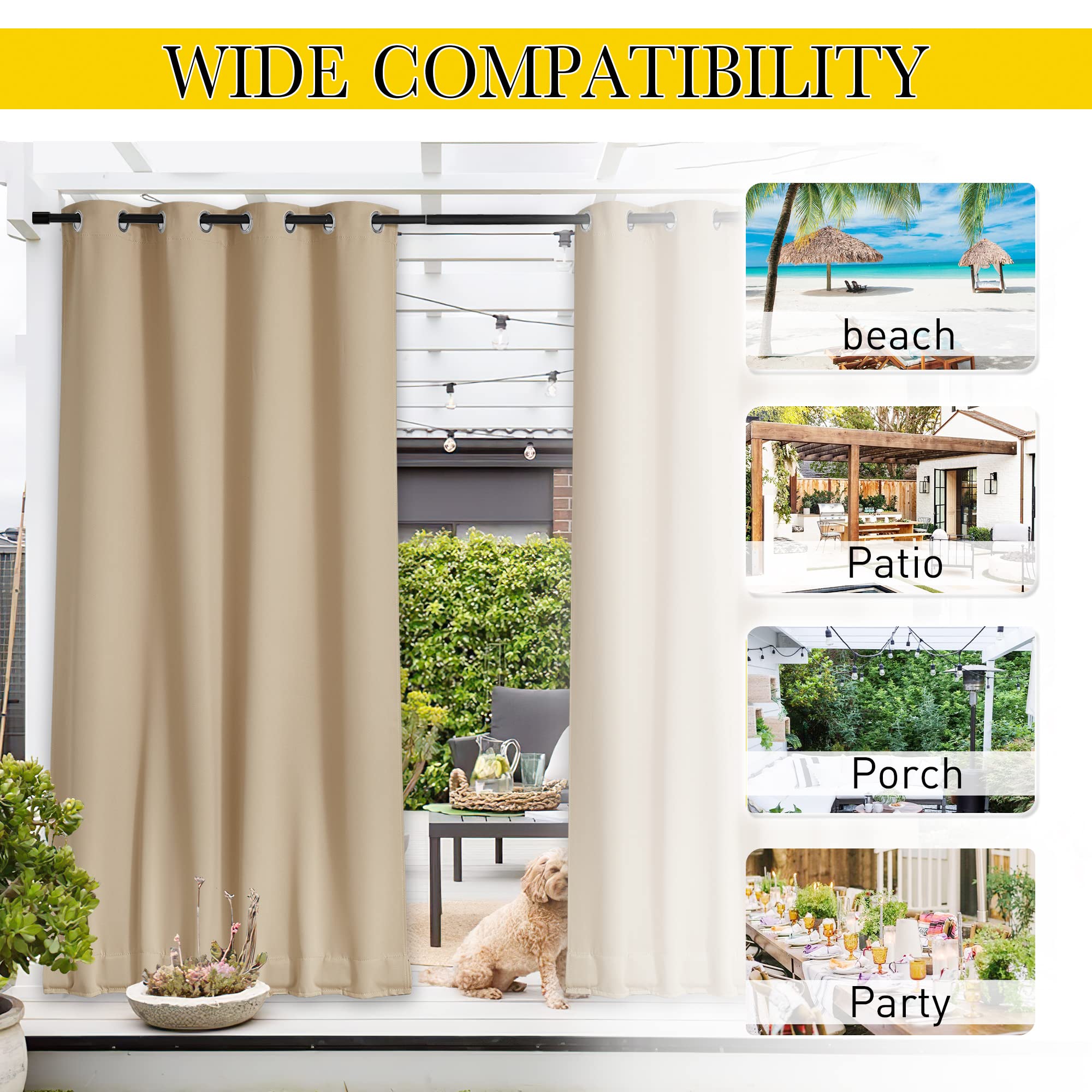 Packaging of NICETOWN outdoor curtains with product details
