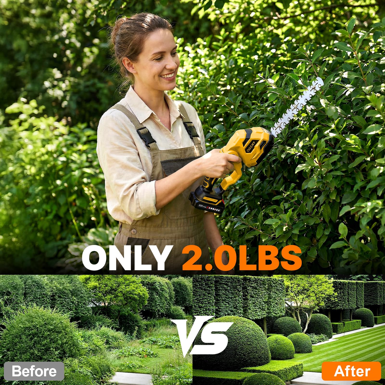 Packaging of OGERY 2-in-1 Cordless Hedge Trimmer