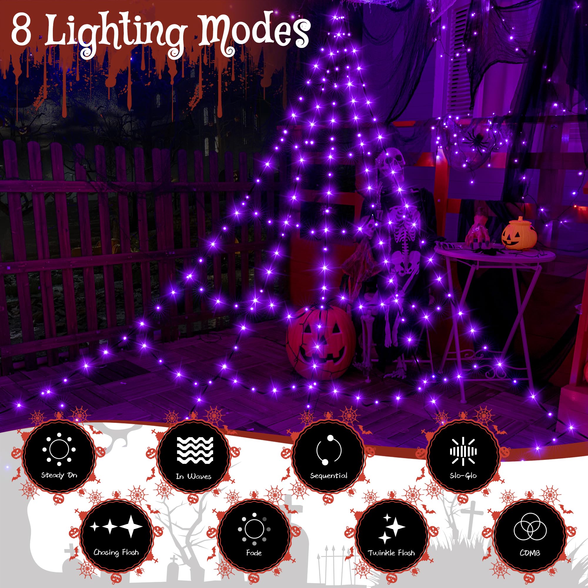 Packaging of Ollny Halloween Lights with instructions