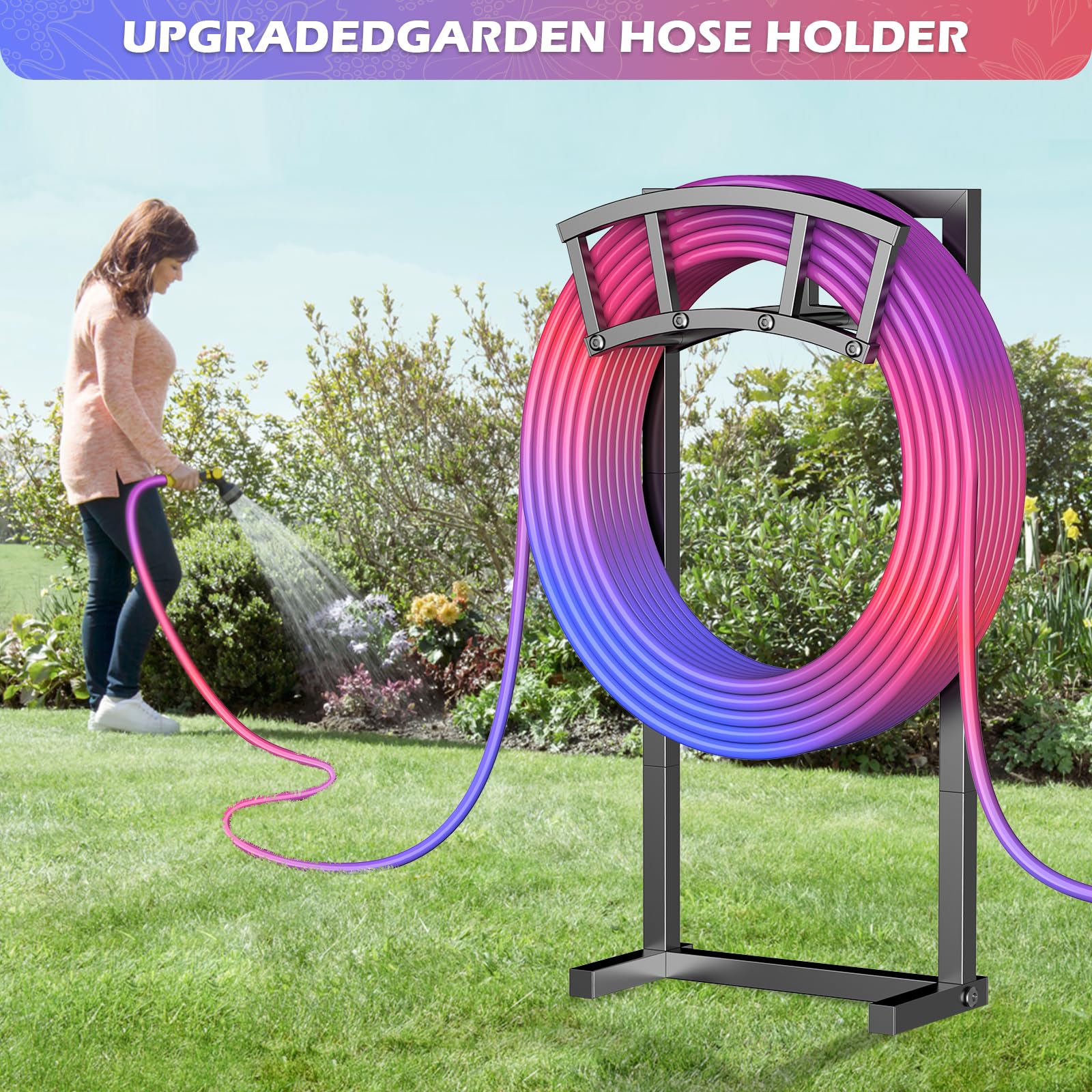 Packaging of OLV Freestanding Garden Hose Holder showing included parts
