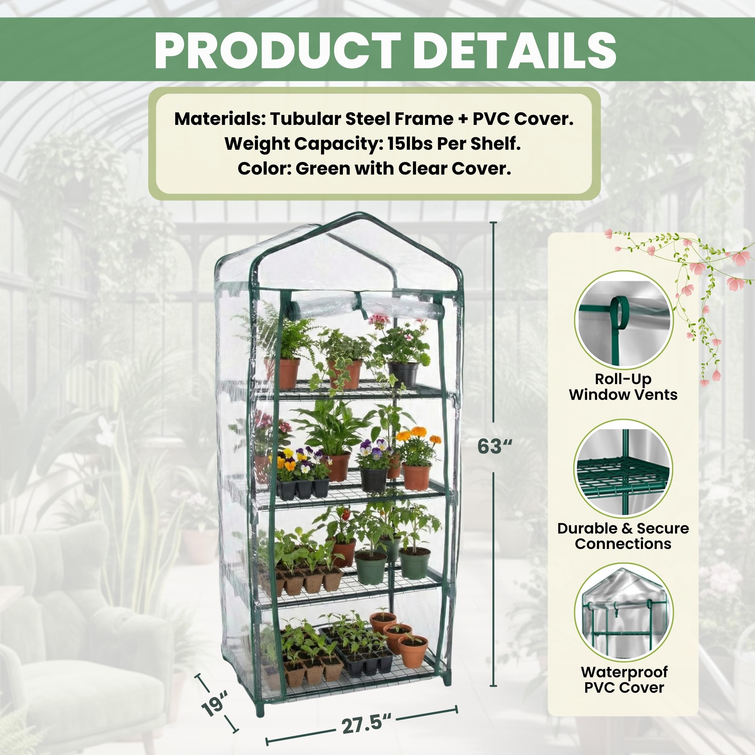 Packaging of Pure Garden 4-Tier Mini Greenhouse on display