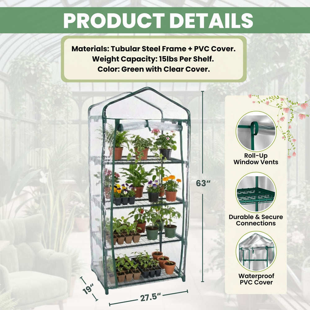 Packaging of Pure Garden 4-Tier Mini Greenhouse on display