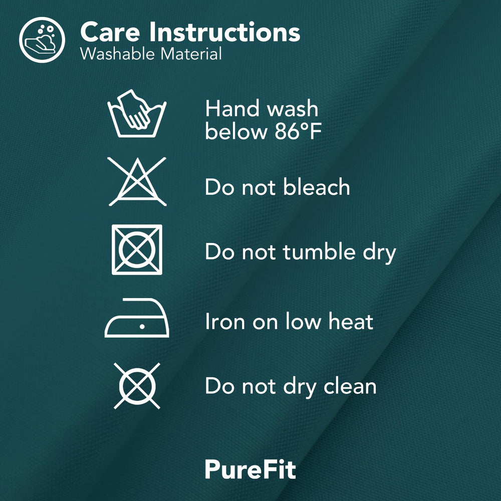 Packaging of PureFit outdoor curtains showing dimensions