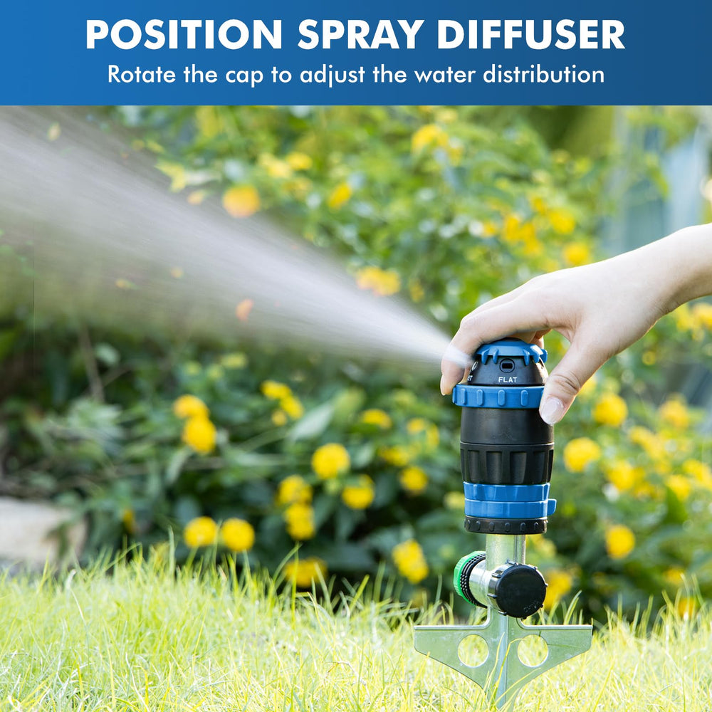 Packaging of Restmo Gear Drive Sprinkler with features listed