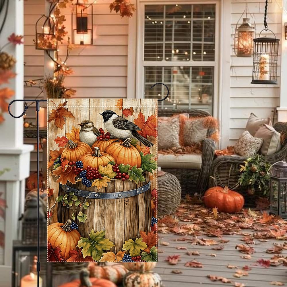 Packaging of RMXJKIIU Fall Chickadee Garden Flag