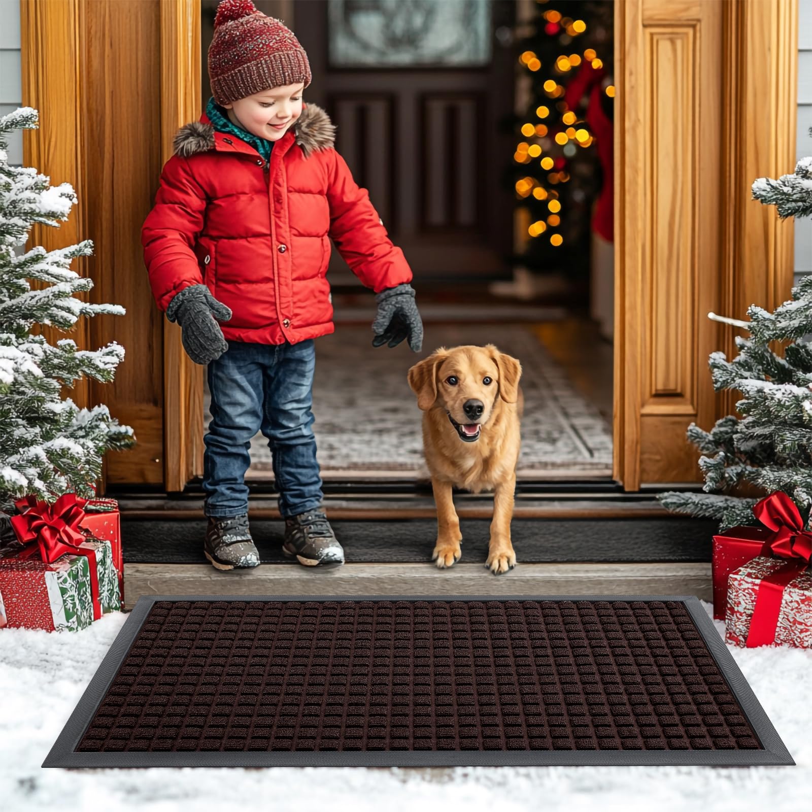 Packaging of Smiry Front Door Mat with product details