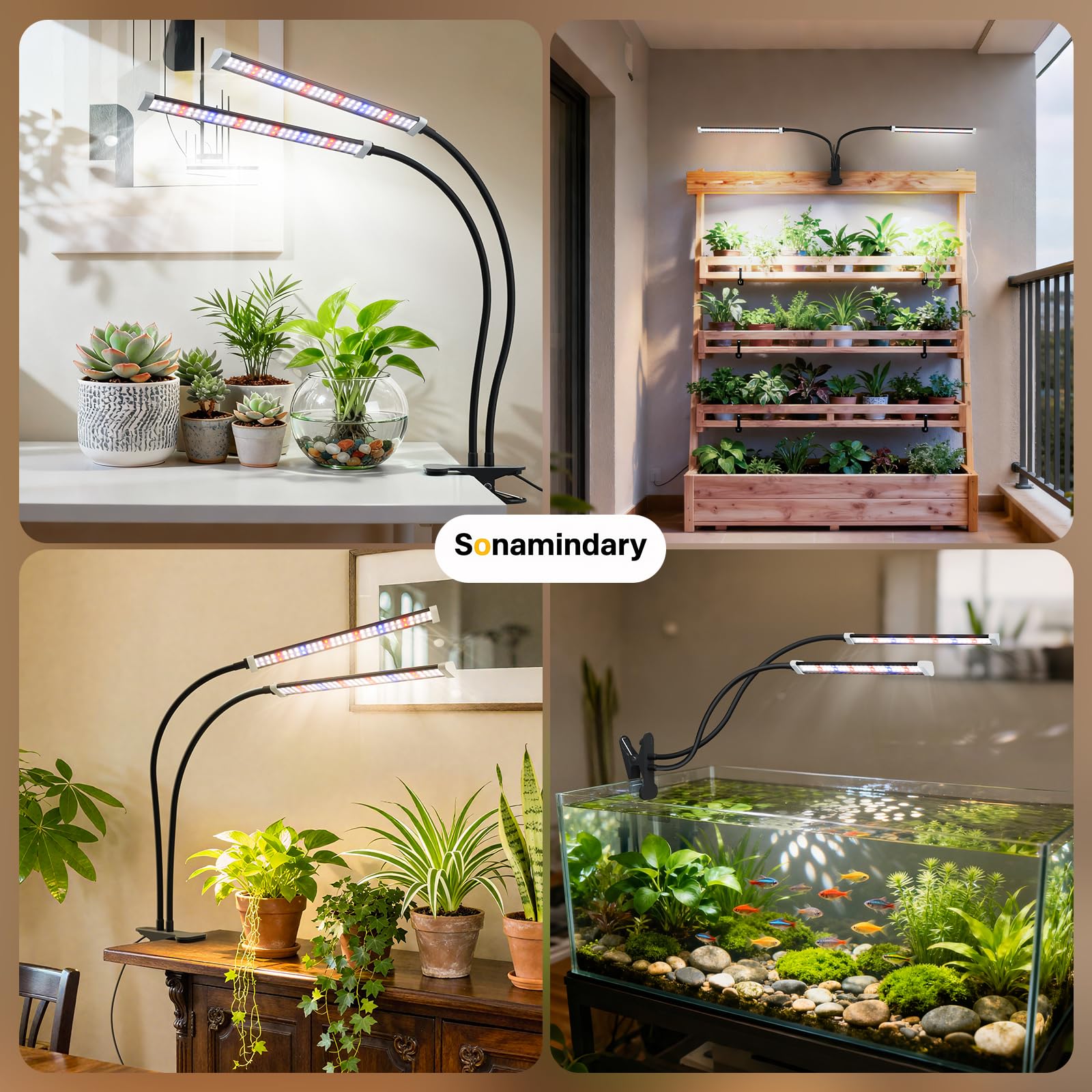 Packaging of Sonamindary grow light including adapter